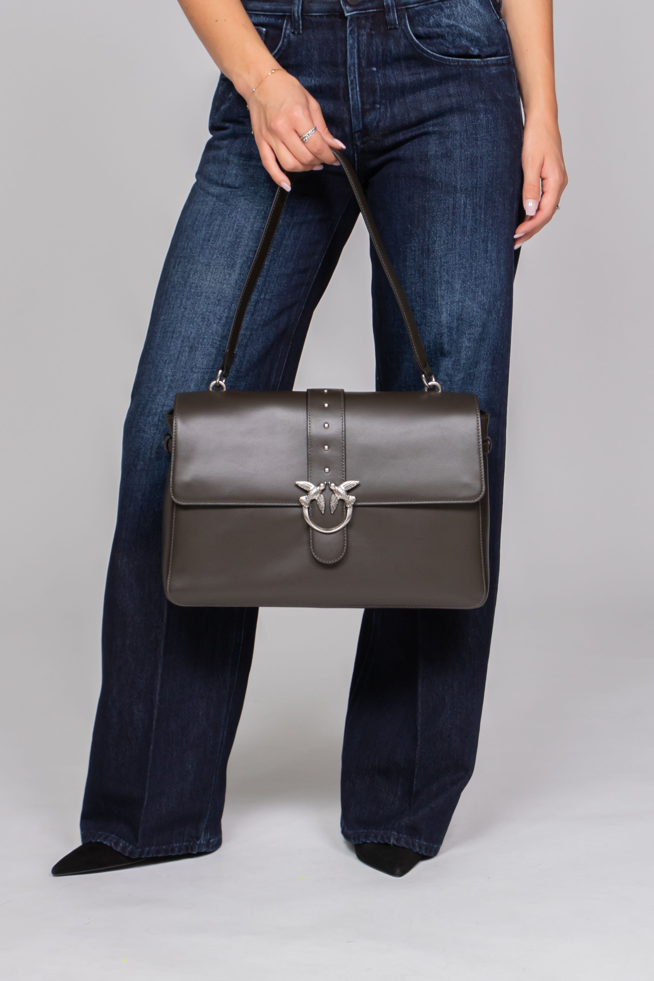 PINKO BORSA LOVE ONE EXTRA K35O VERDE FANGO-OLD SILVER