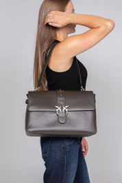 PINKO BORSA LOVE ONE EXTRA K35O VERDE FANGO-OLD SILVER