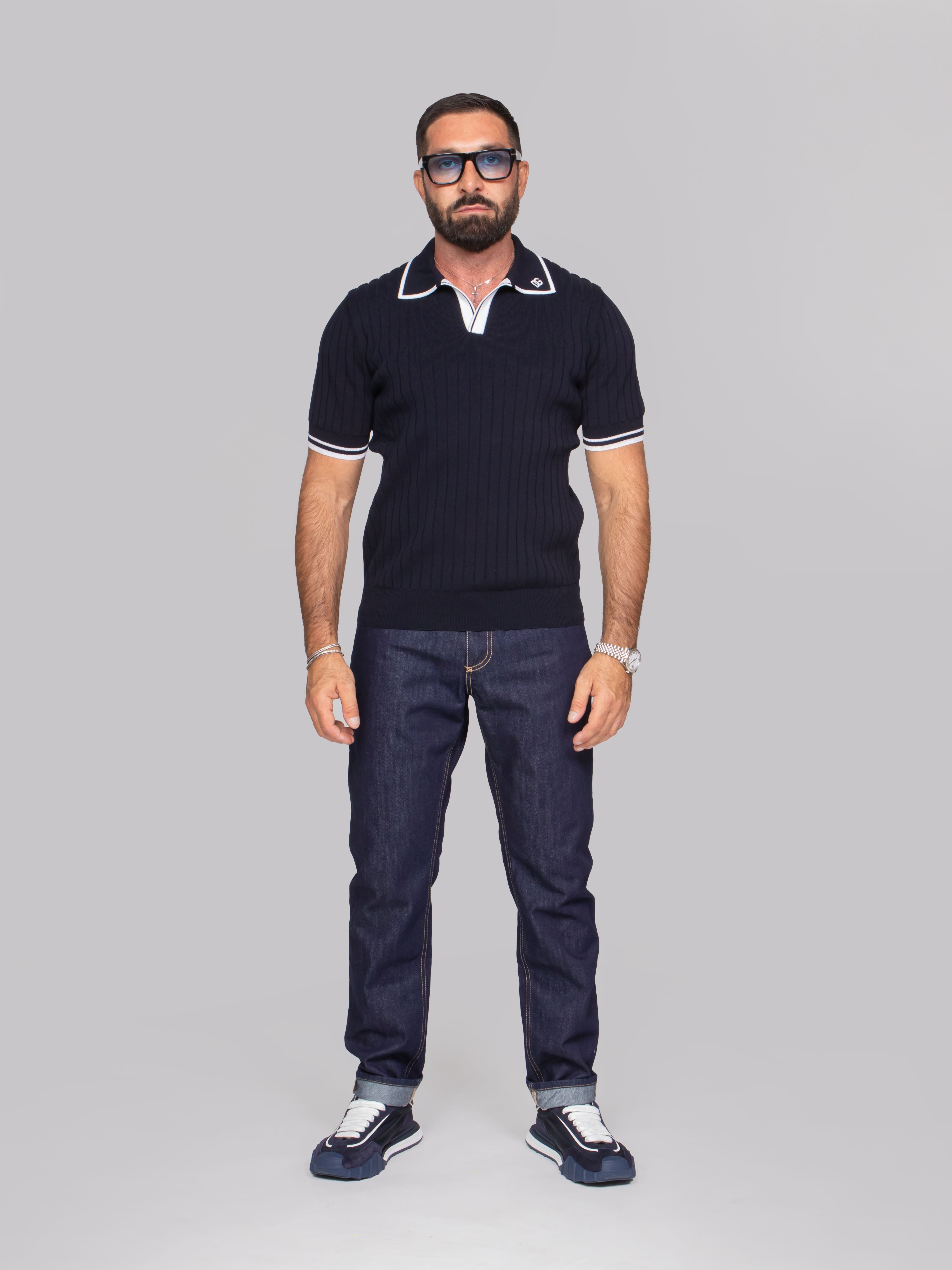 DOLCE & GABBANA POLO M/CORTA B0789 BLU/BIANCO