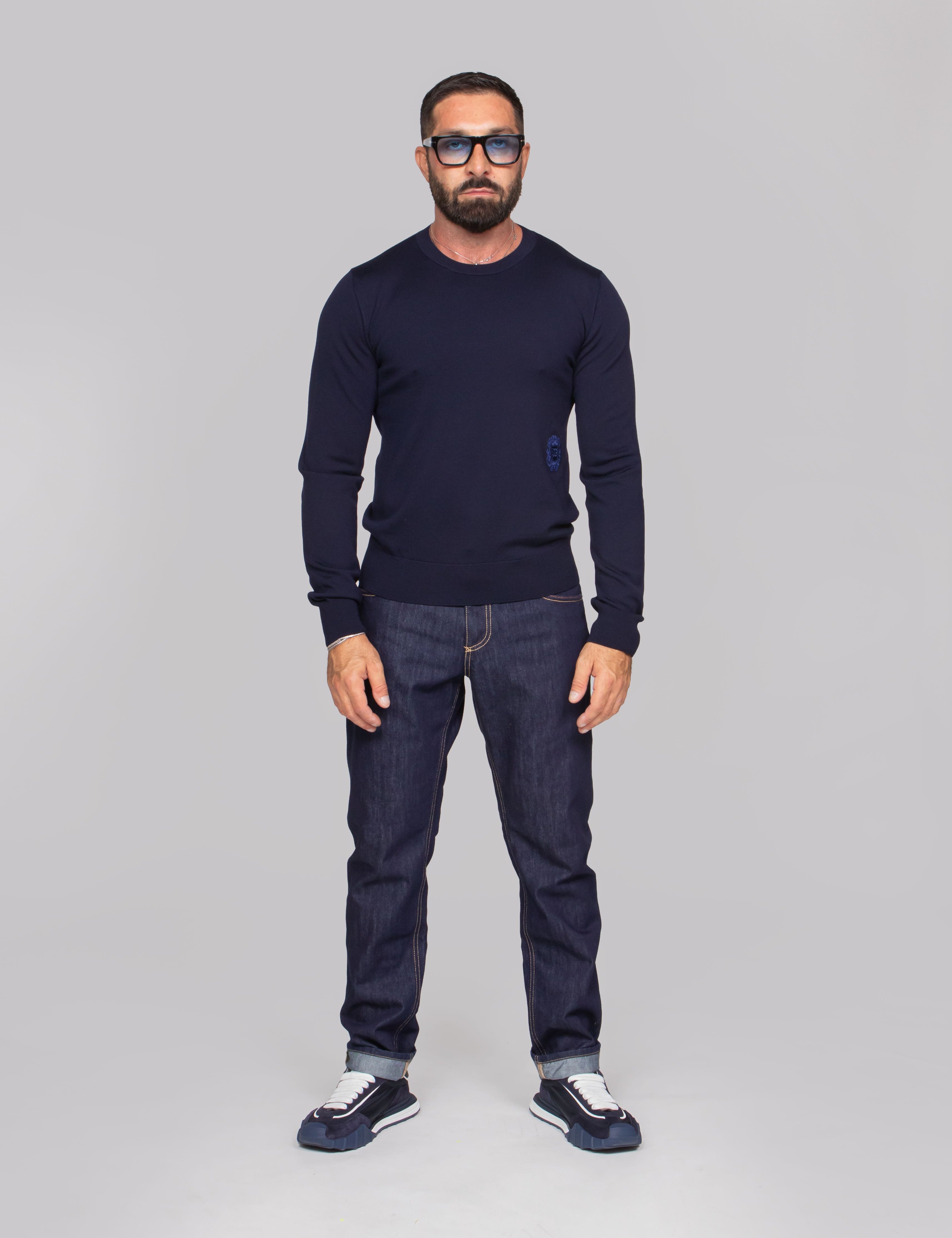 DOLCE & GABBANA MAGLIA GIROCOLLO B0665 BLU SCURO