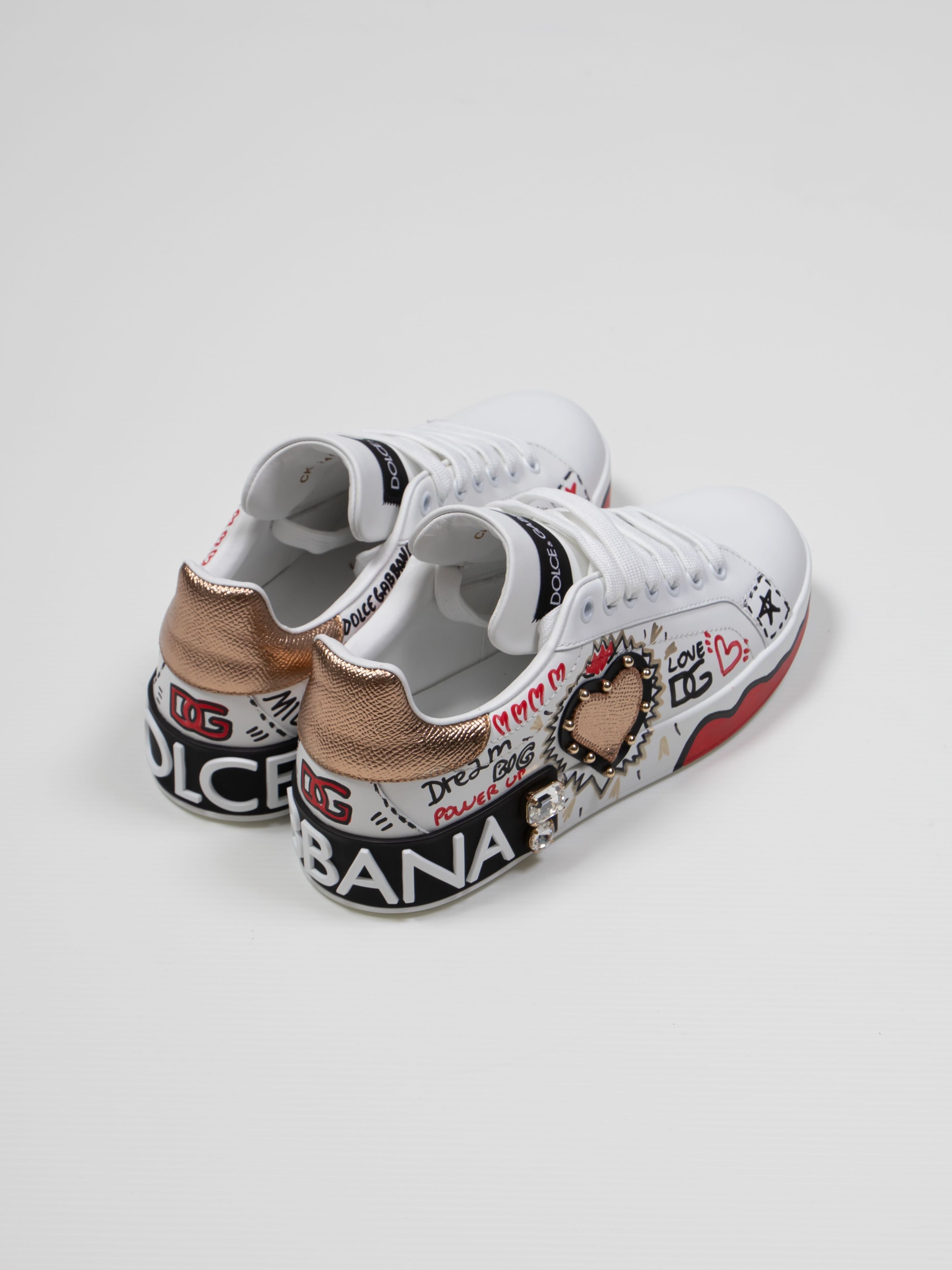 DOLCE & GABBANA SNEAKER BASSA 8G022 BIANCO/ORO ANTICO