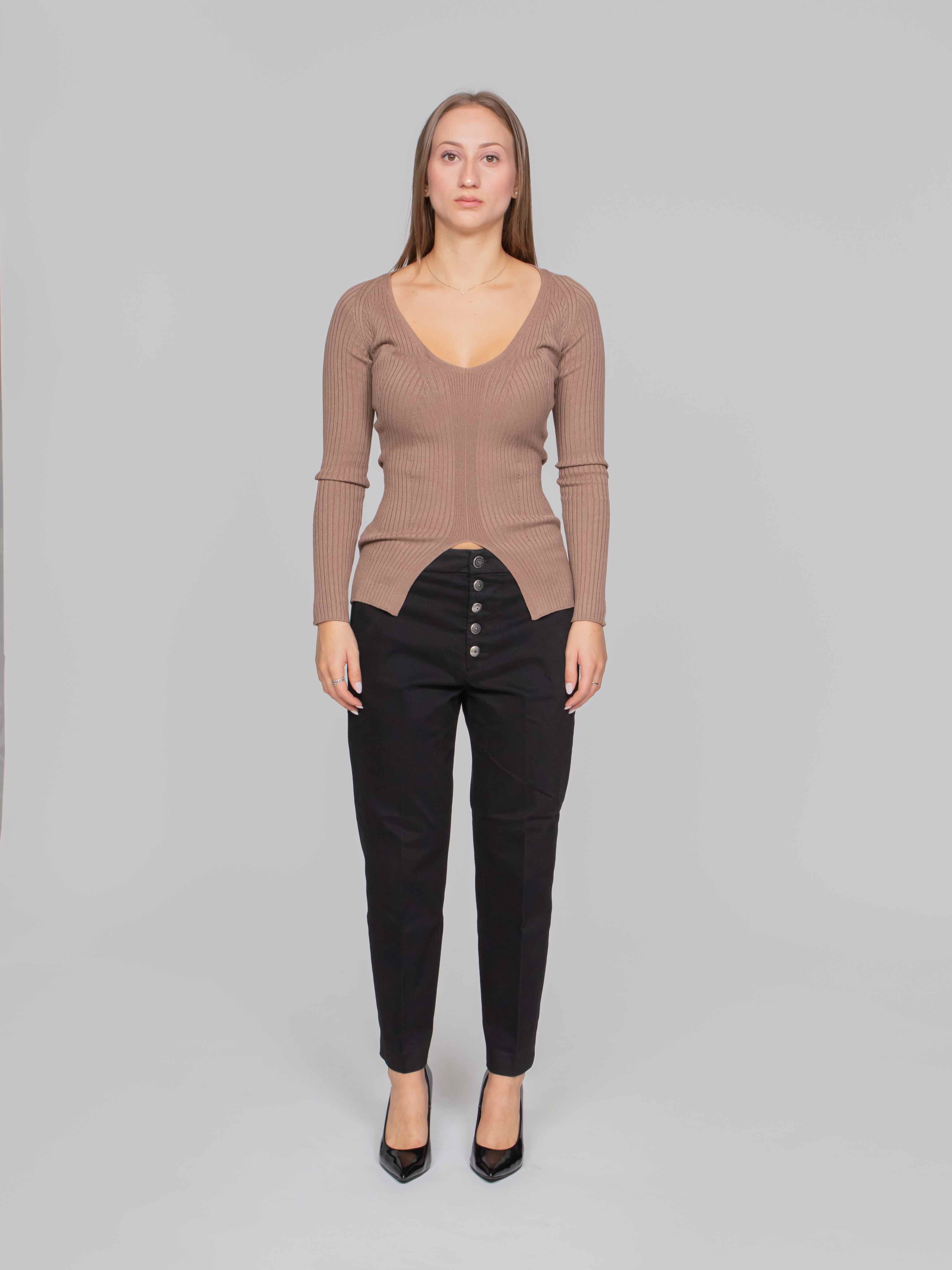 DONDUP MAGLIA SCOLLO V 728 CAMMELLO