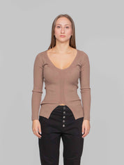 DONDUP MAGLIA SCOLLO V 728 CAMMELLO