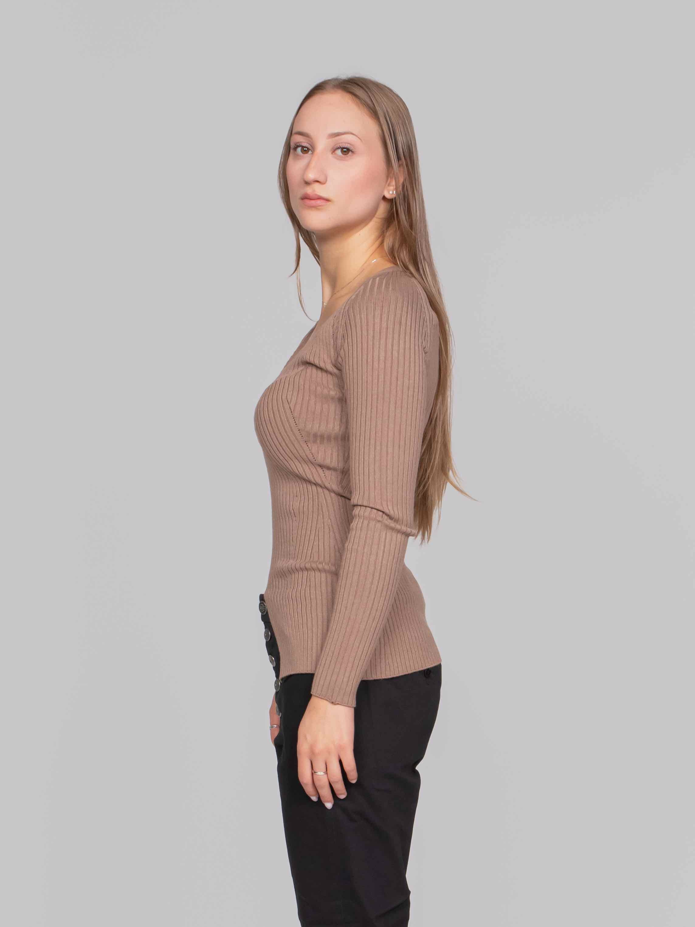 DONDUP MAGLIA SCOLLO V 728 CAMMELLO
