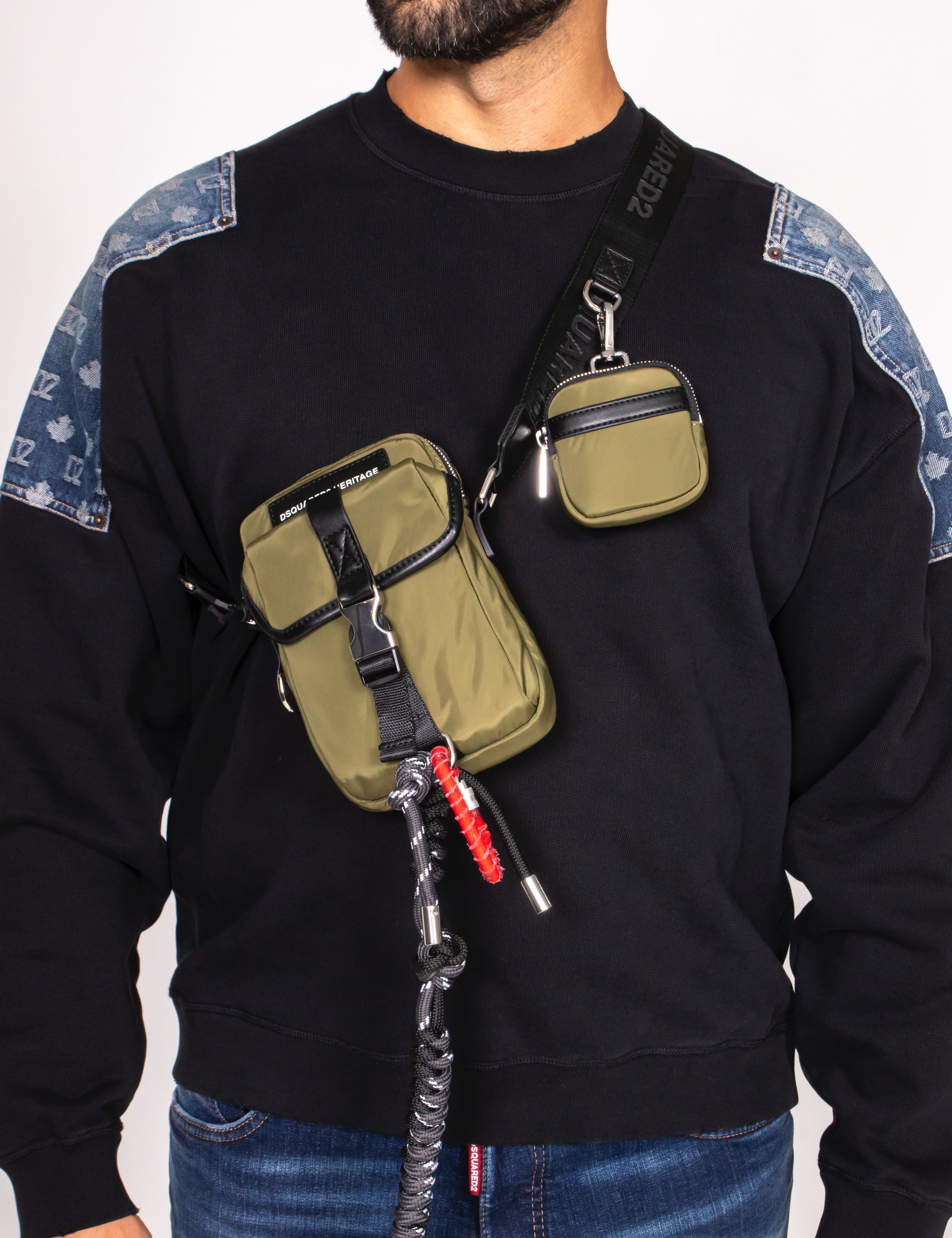 DSQUARED2 BORSA TRACOLLA M682 MILITARE+NERO