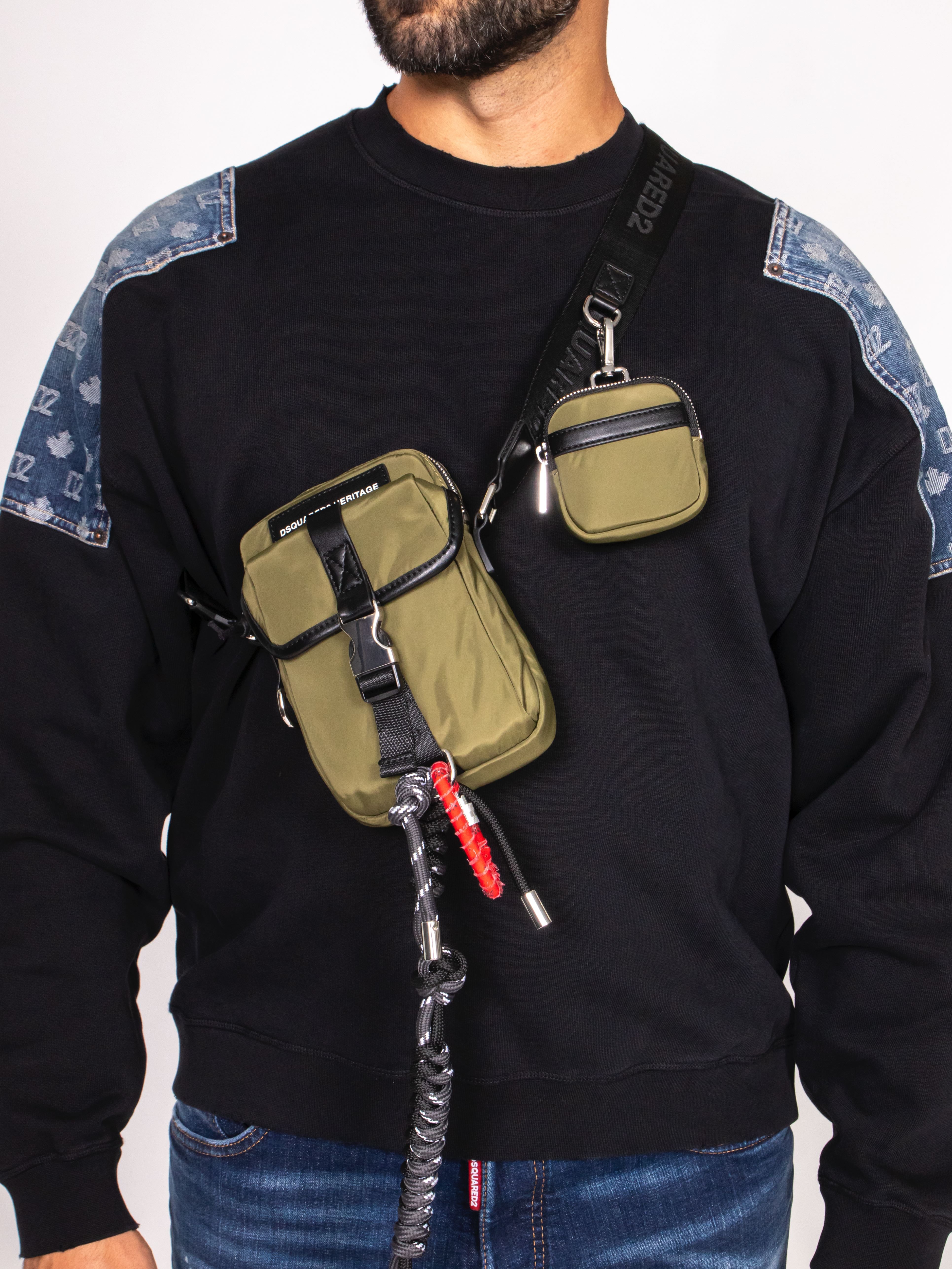 DSQUARED2 BORSA TRACOLLA M682 MILITARE+NERO