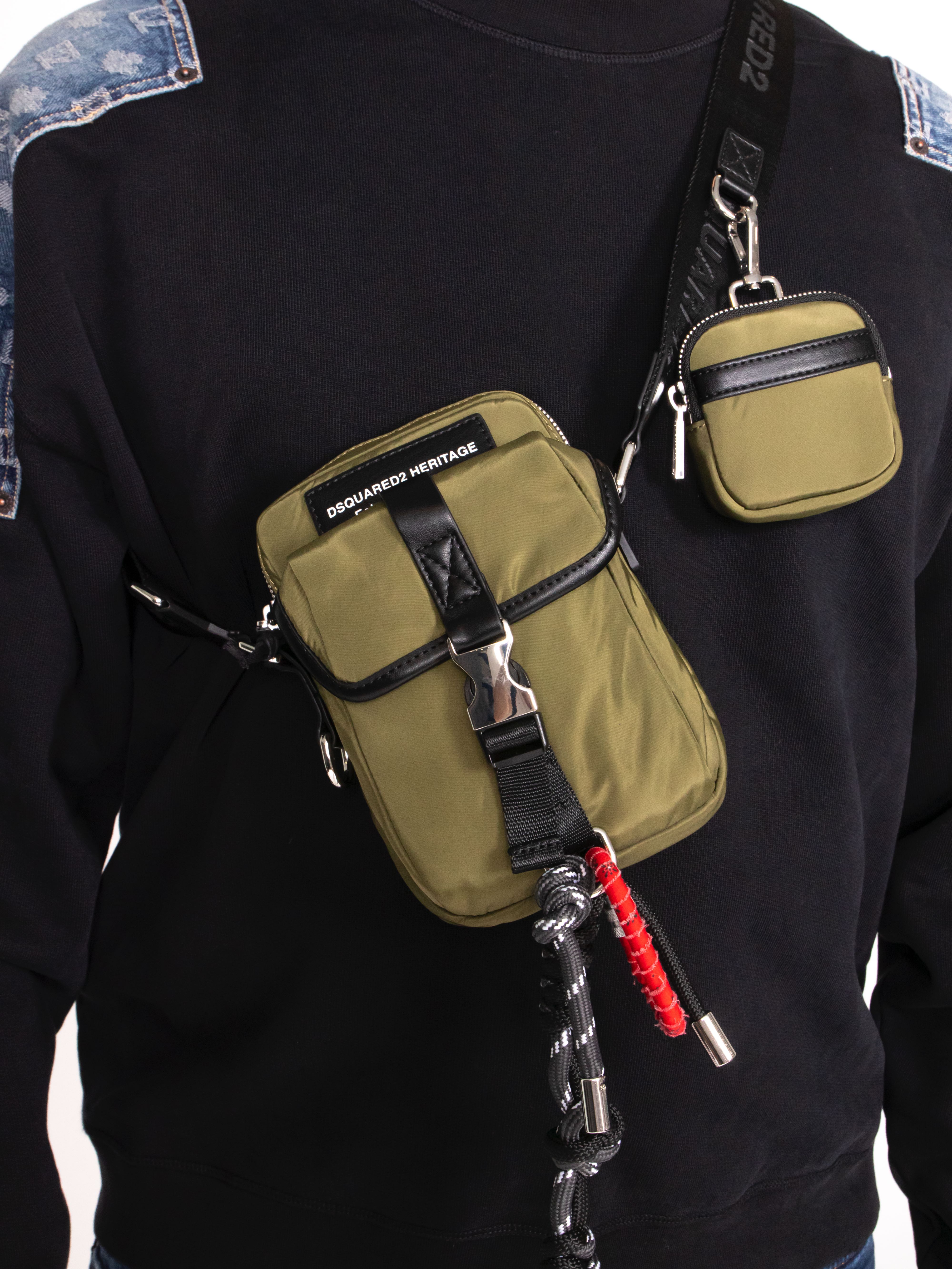 DSQUARED2 BORSA TRACOLLA M682 MILITARE+NERO