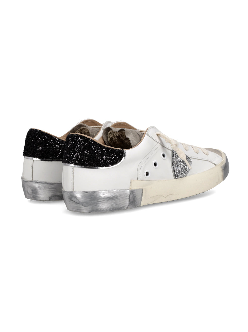 PHILIPPE MODEL SNEAKER PRSX LOW VG09 VEAU GLITTER BLANC NOIR