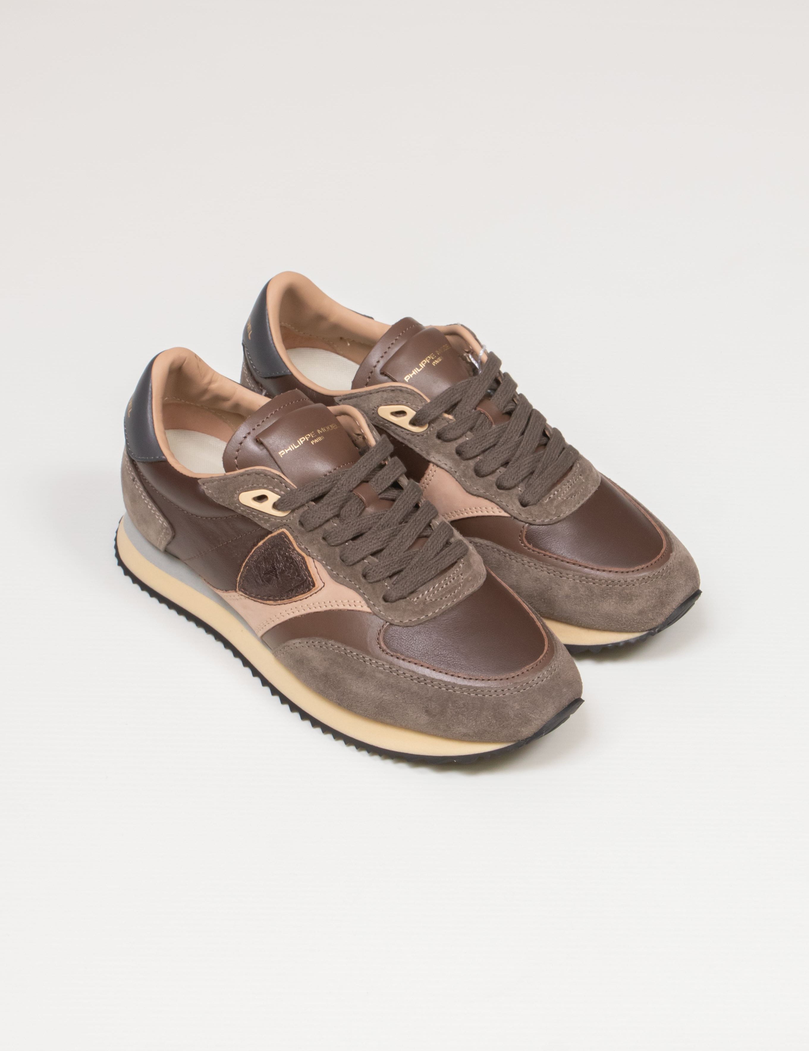 PHILIPPE MODEL SNEAKER BLVILLE LOW VD18 BRONZE VEAU DAIM BRUN