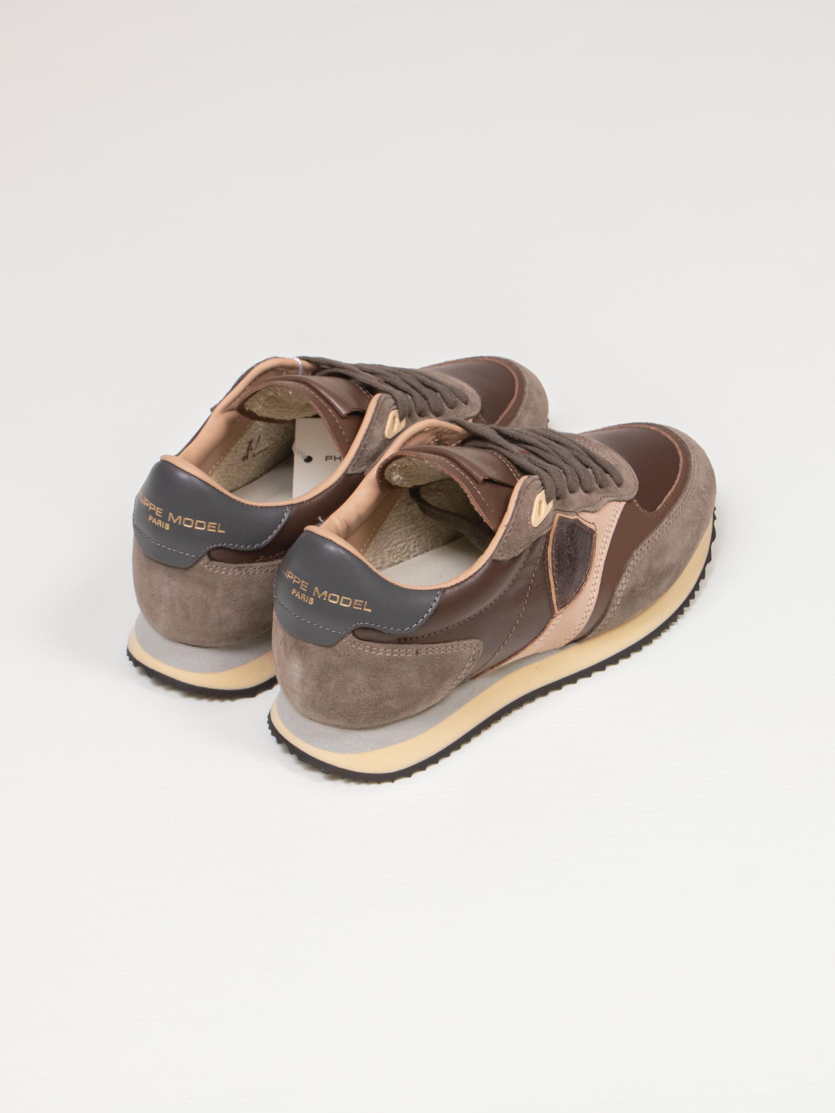 PHILIPPE MODEL SNEAKER BLVILLE LOW VD18 BRONZE VEAU DAIM BRUN