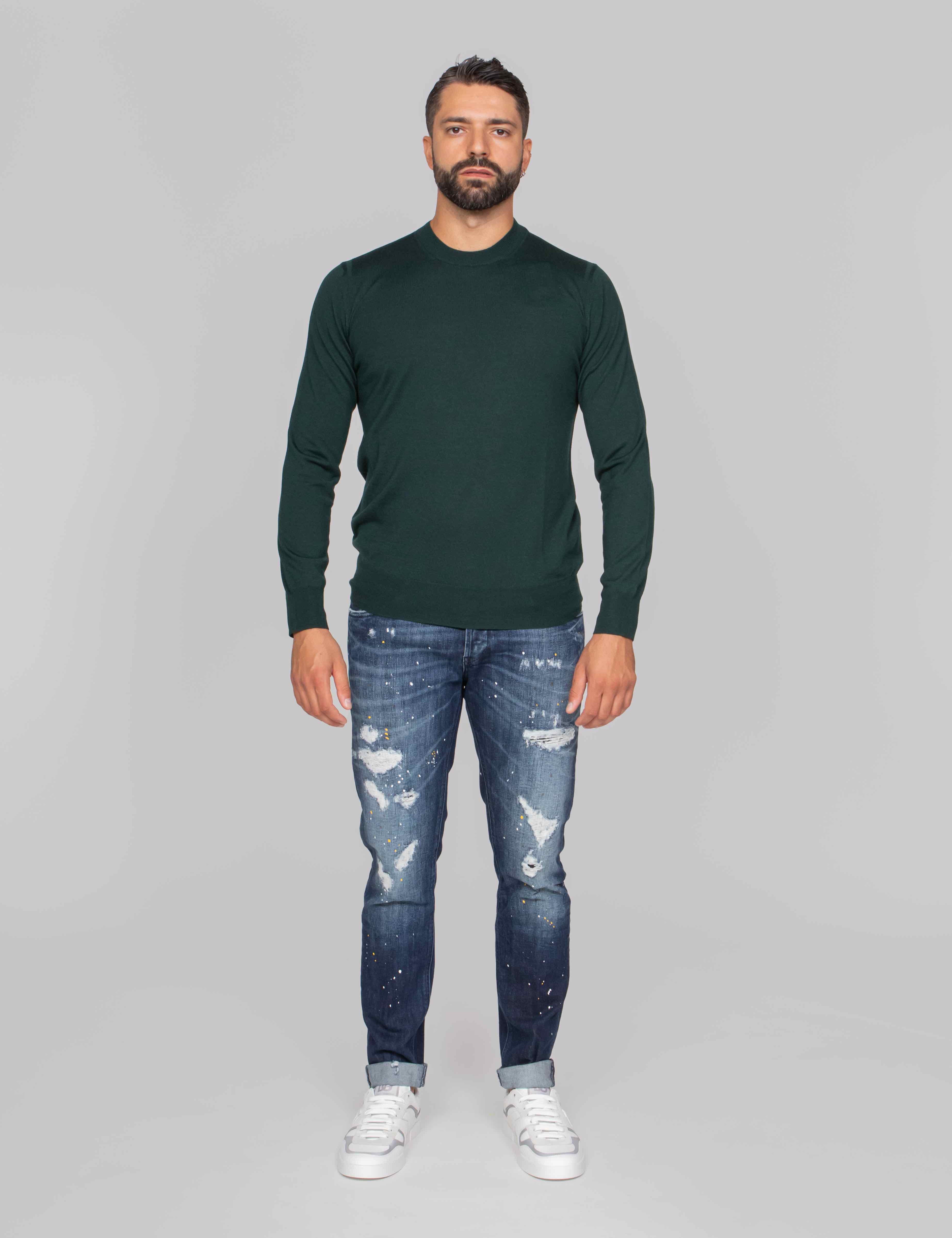 PAOLO PECORA MAGLIA GIROCOLLO 5588 VERDE SCURO