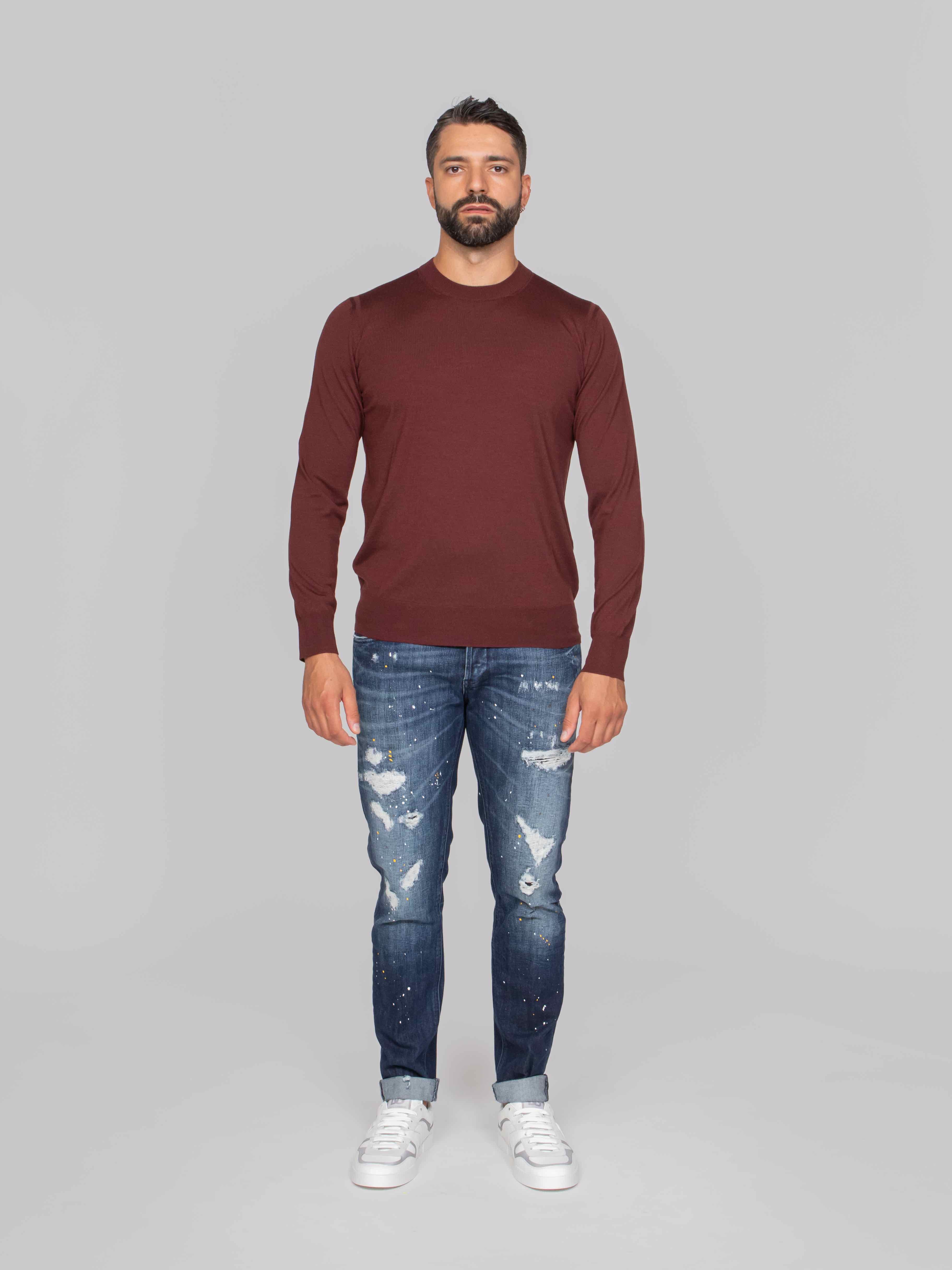 PAOLO PECORA MAGLIA GIROCOLLO 4492 ROSSO/MARRONE