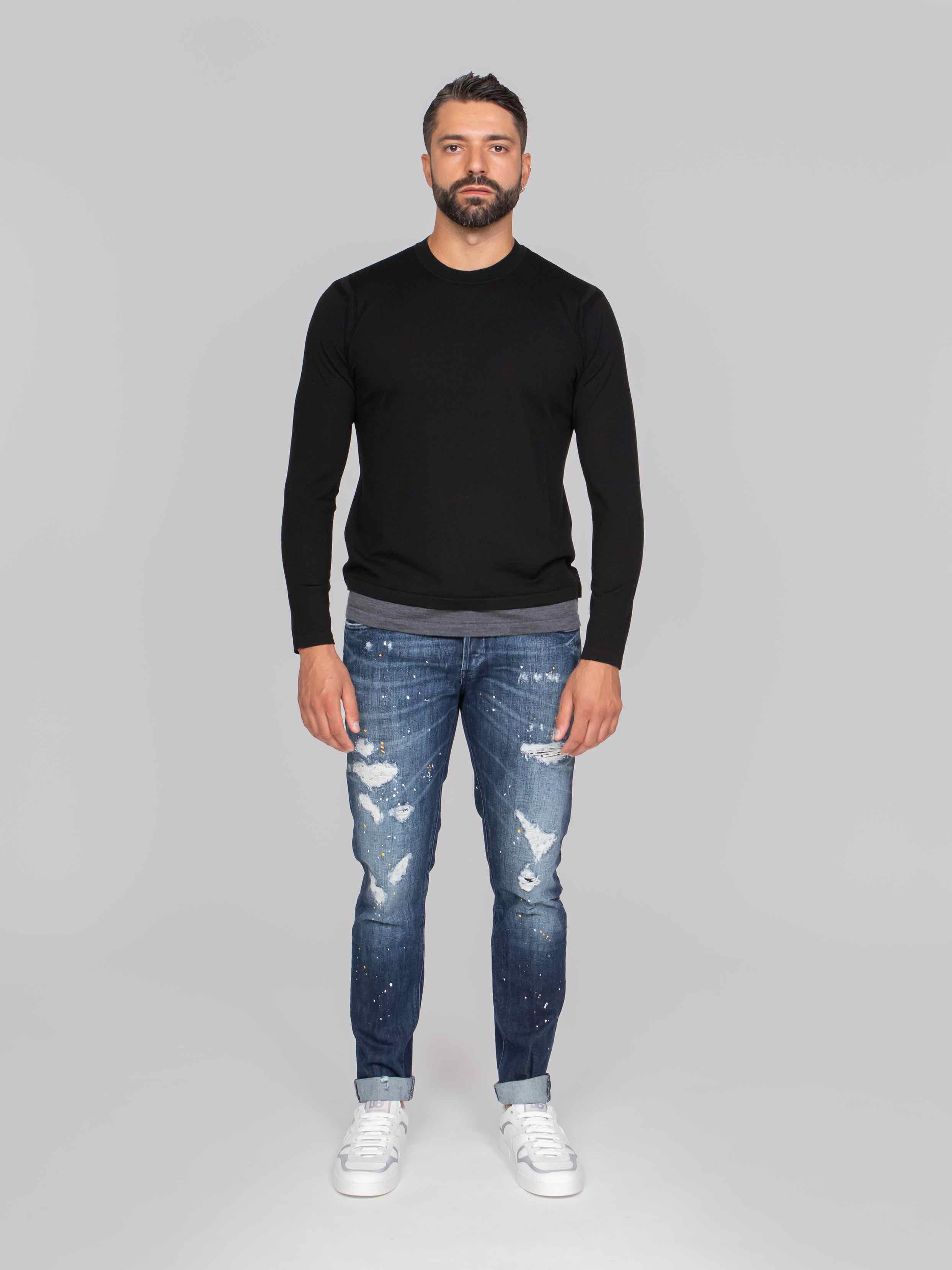 PAOLO PECORA MAGLIA GIROCOLLO U981 NERO/GRIGIO