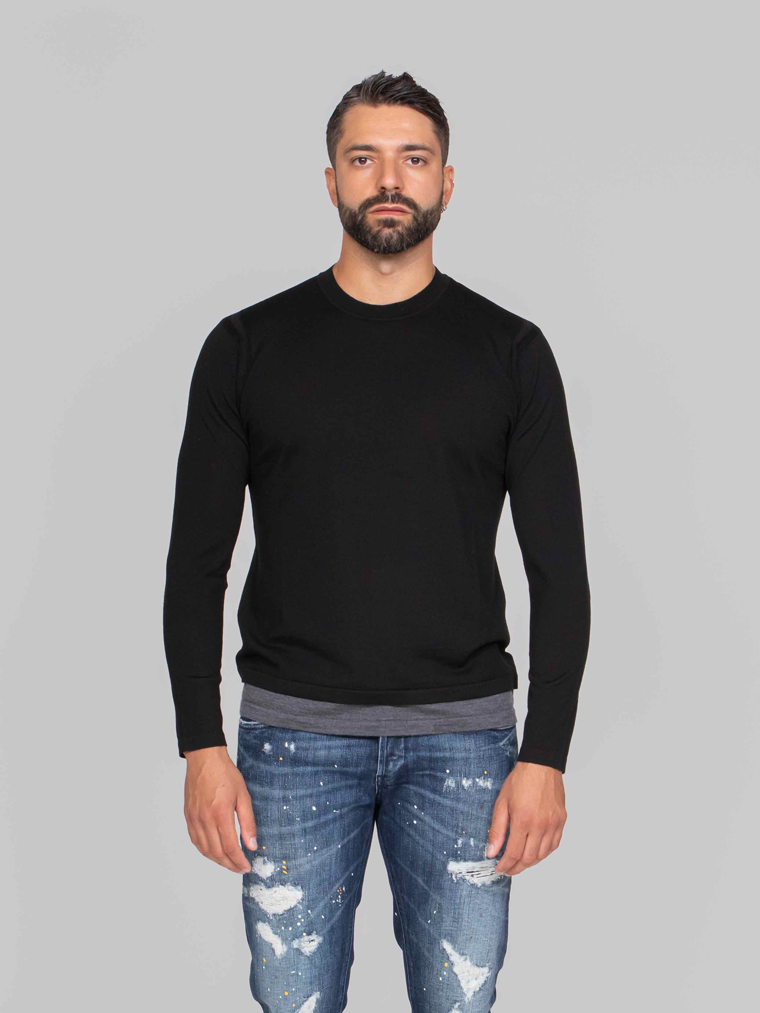 PAOLO PECORA MAGLIA GIROCOLLO U981 NERO/GRIGIO