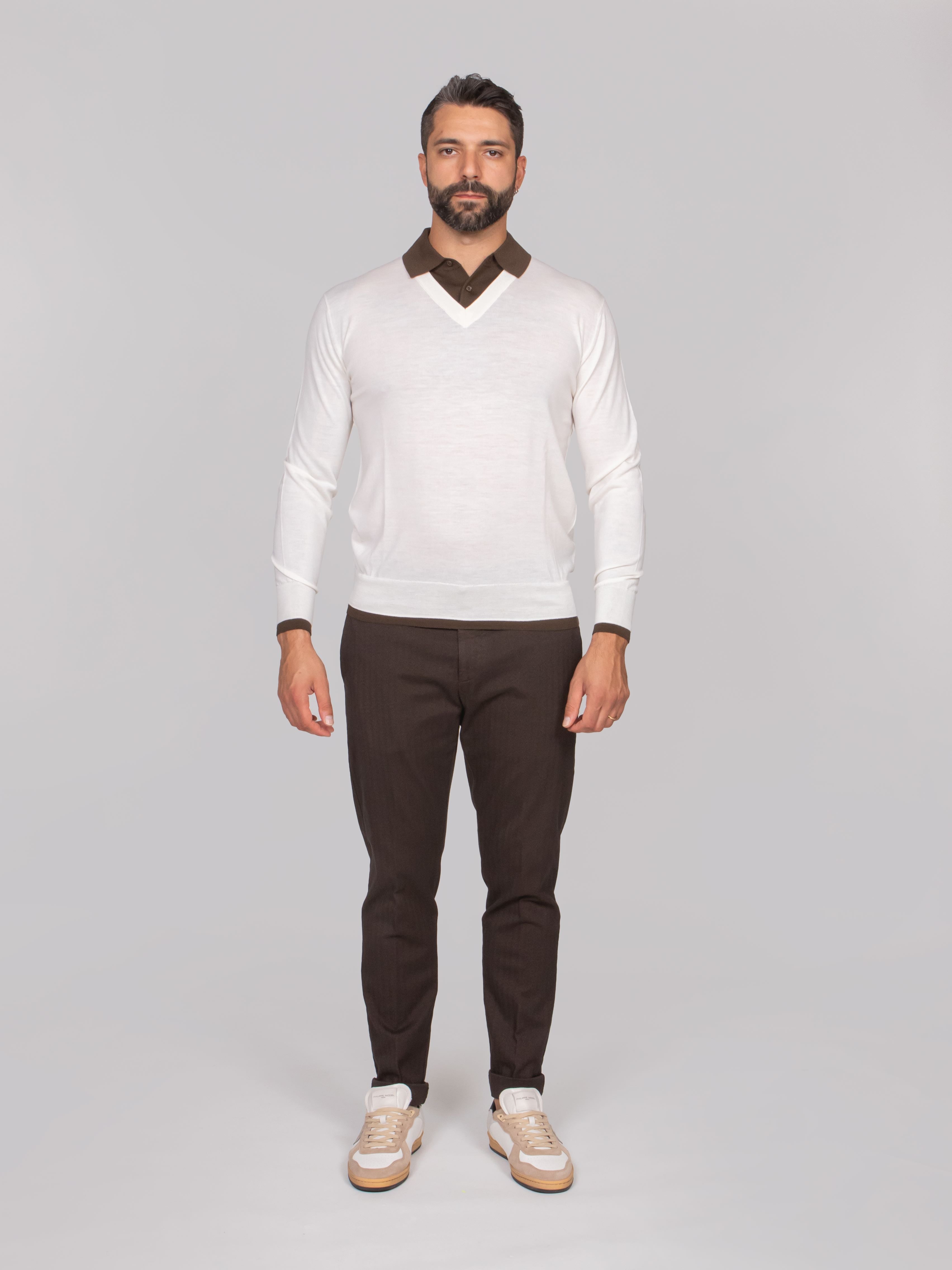 PAOLO PECORA MAGLIA A POLO U122 LATTE/MARRONE