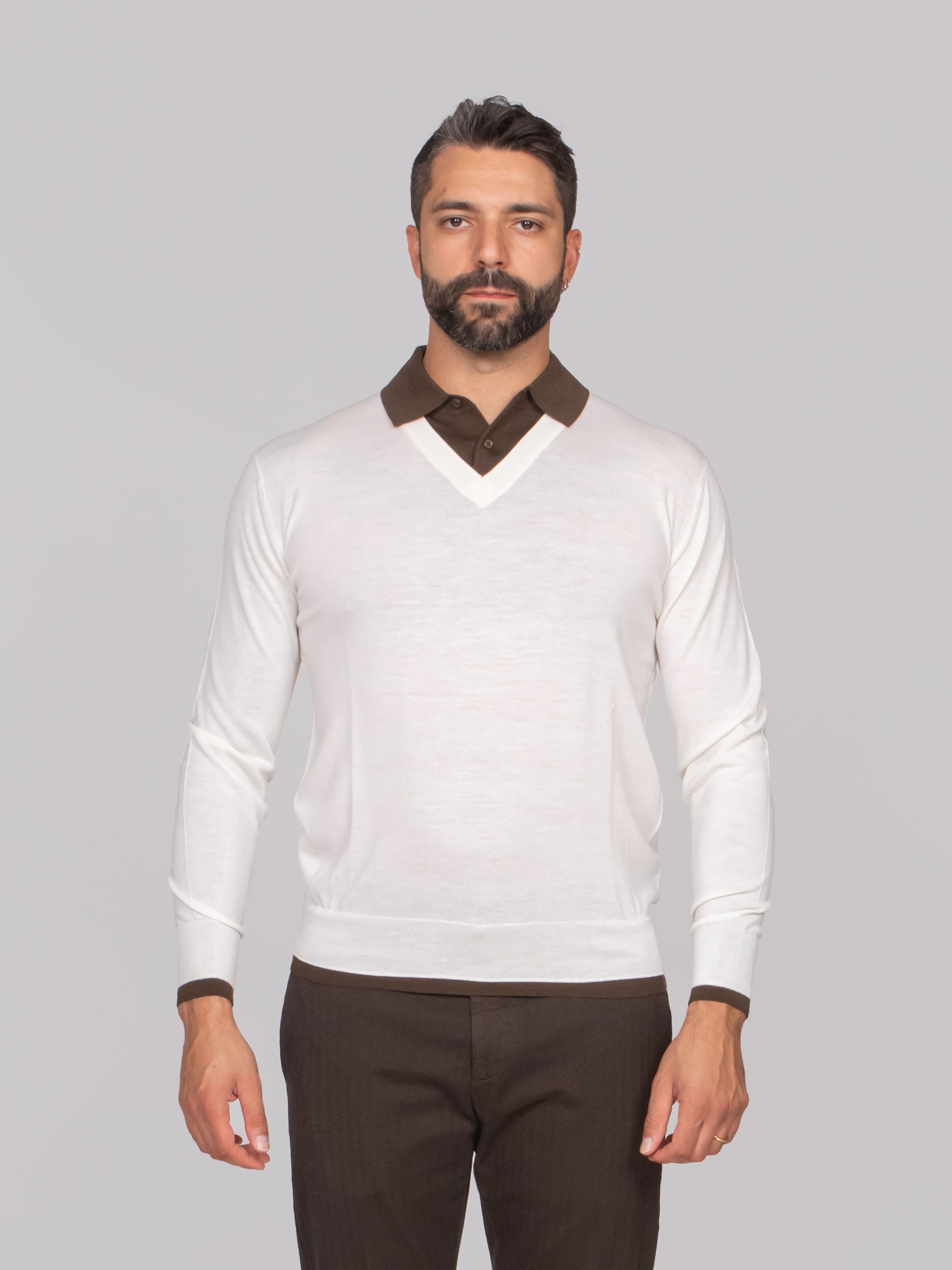 PAOLO PECORA MAGLIA A POLO U122 LATTE/MARRONE