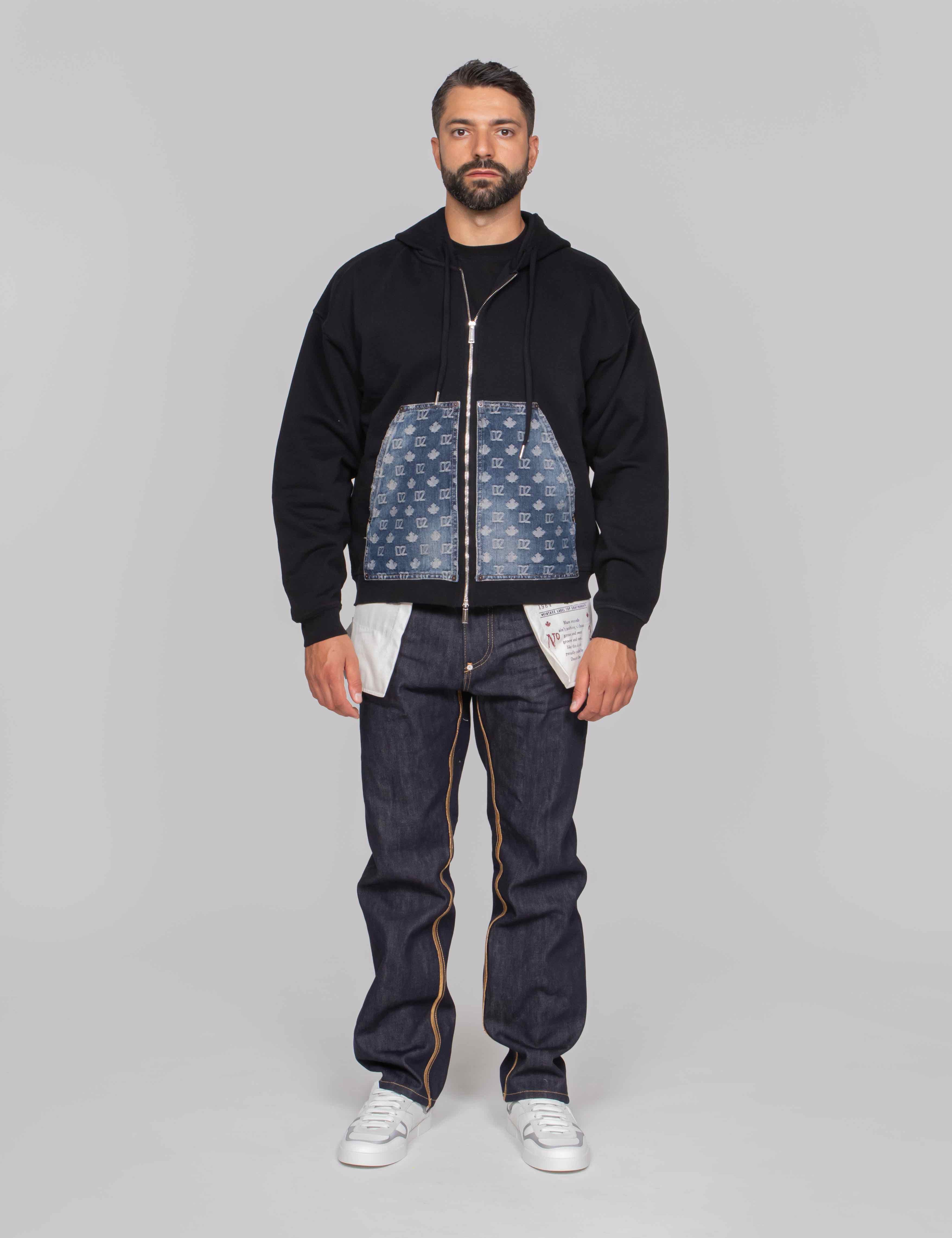 DSQUARED2 FELPA MONOGRAM DENIM 900 NERO
