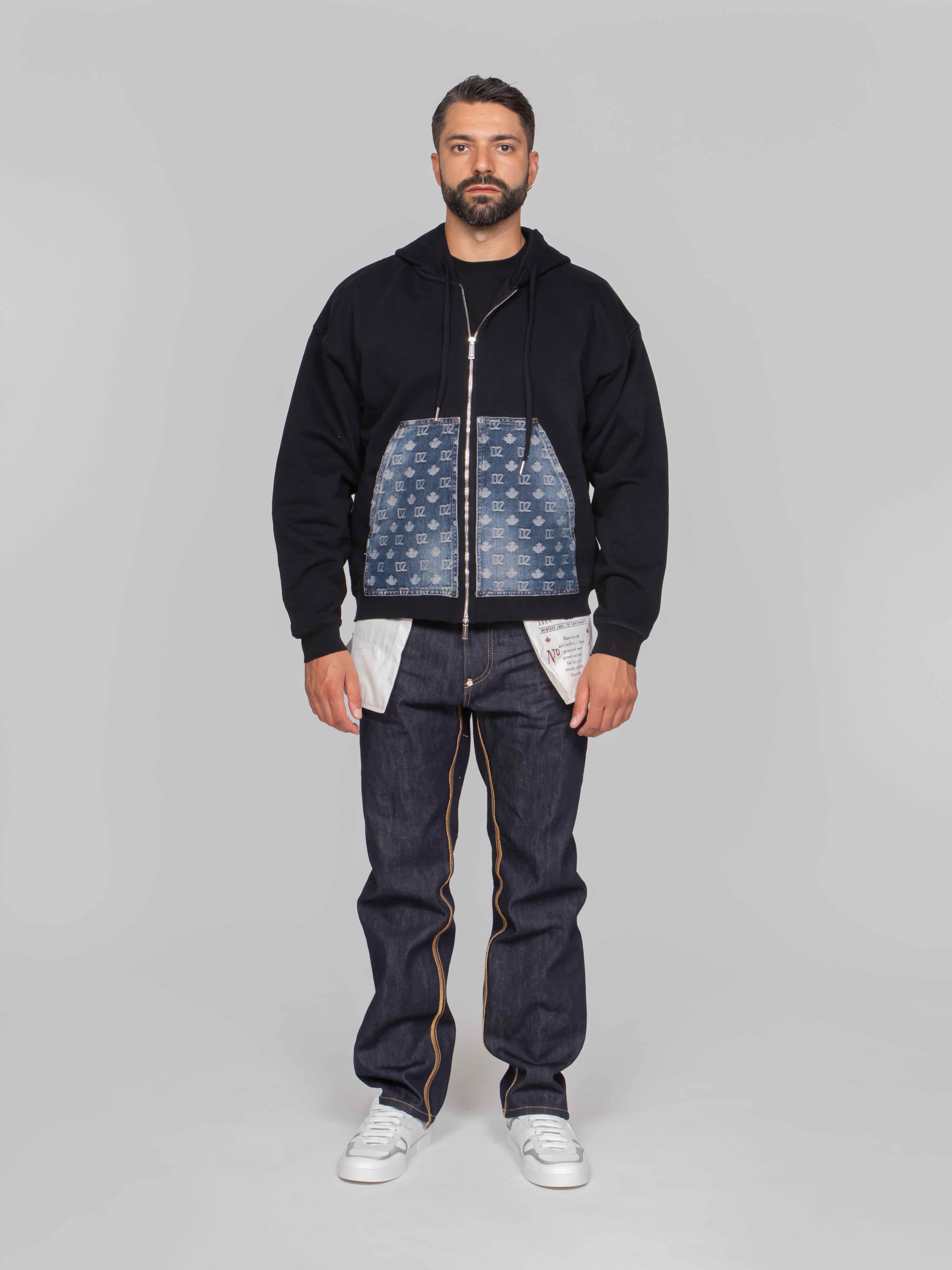 DSQUARED2 FELPA MONOGRAM DENIM 900 NERO
