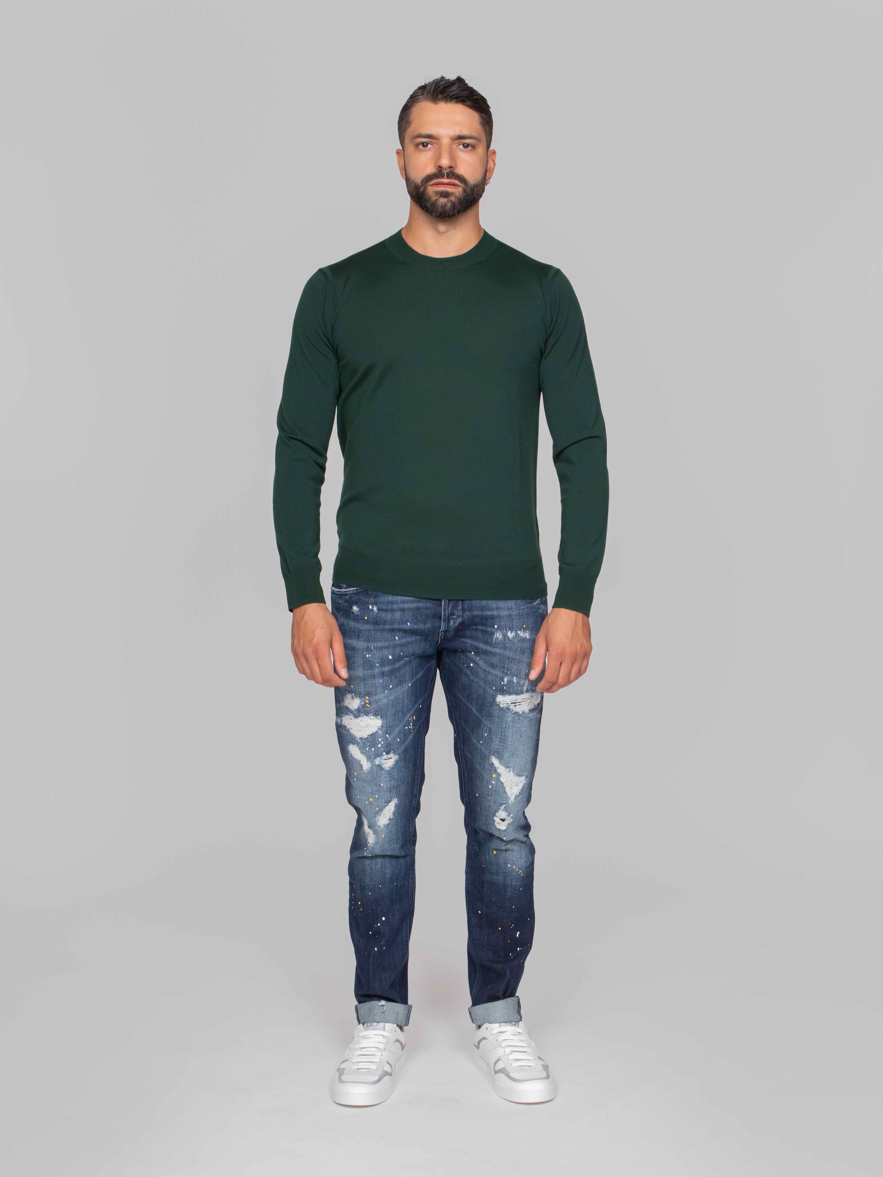 PAOLO PECORA MAGLIA GIROCOLLO 5588 VERDE SCURO