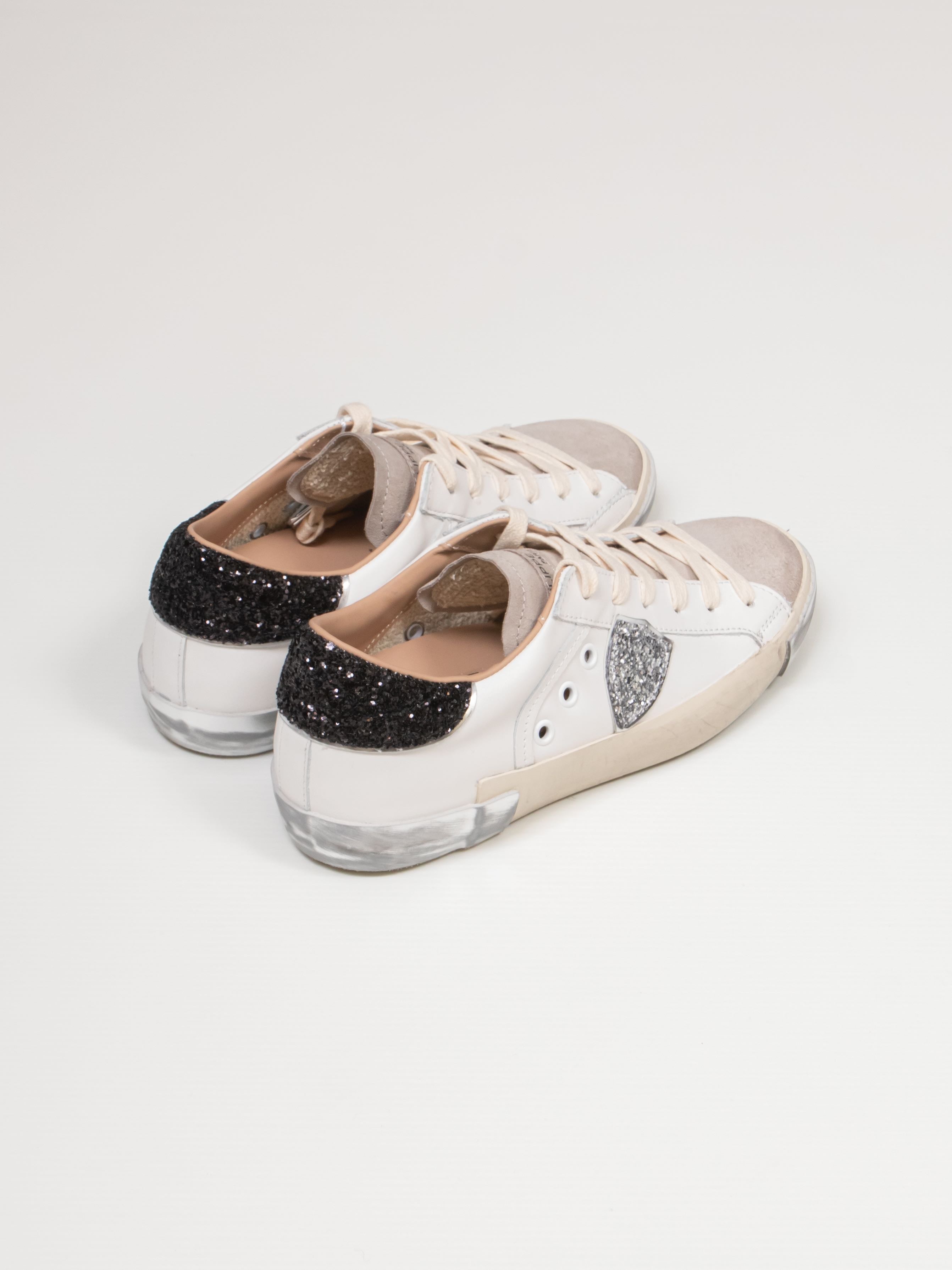 PHILIPPE MODEL SNEAKER PRSX LOW VG09 VEAU GLITTER BLANC NOIR