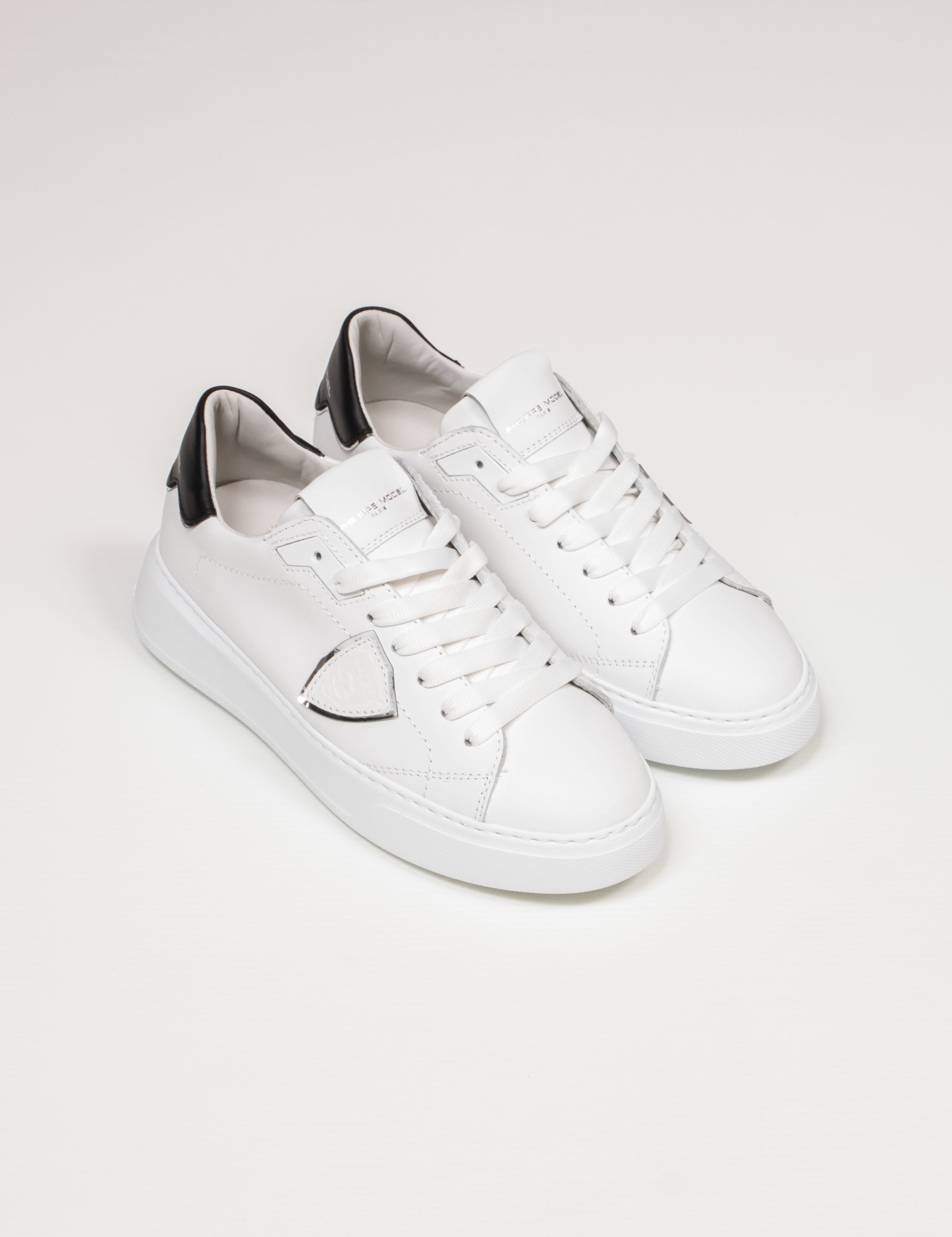 PHILIPPE MODEL SNEAKER TEMPLE LOW V010 VEAU BLANC NOIR