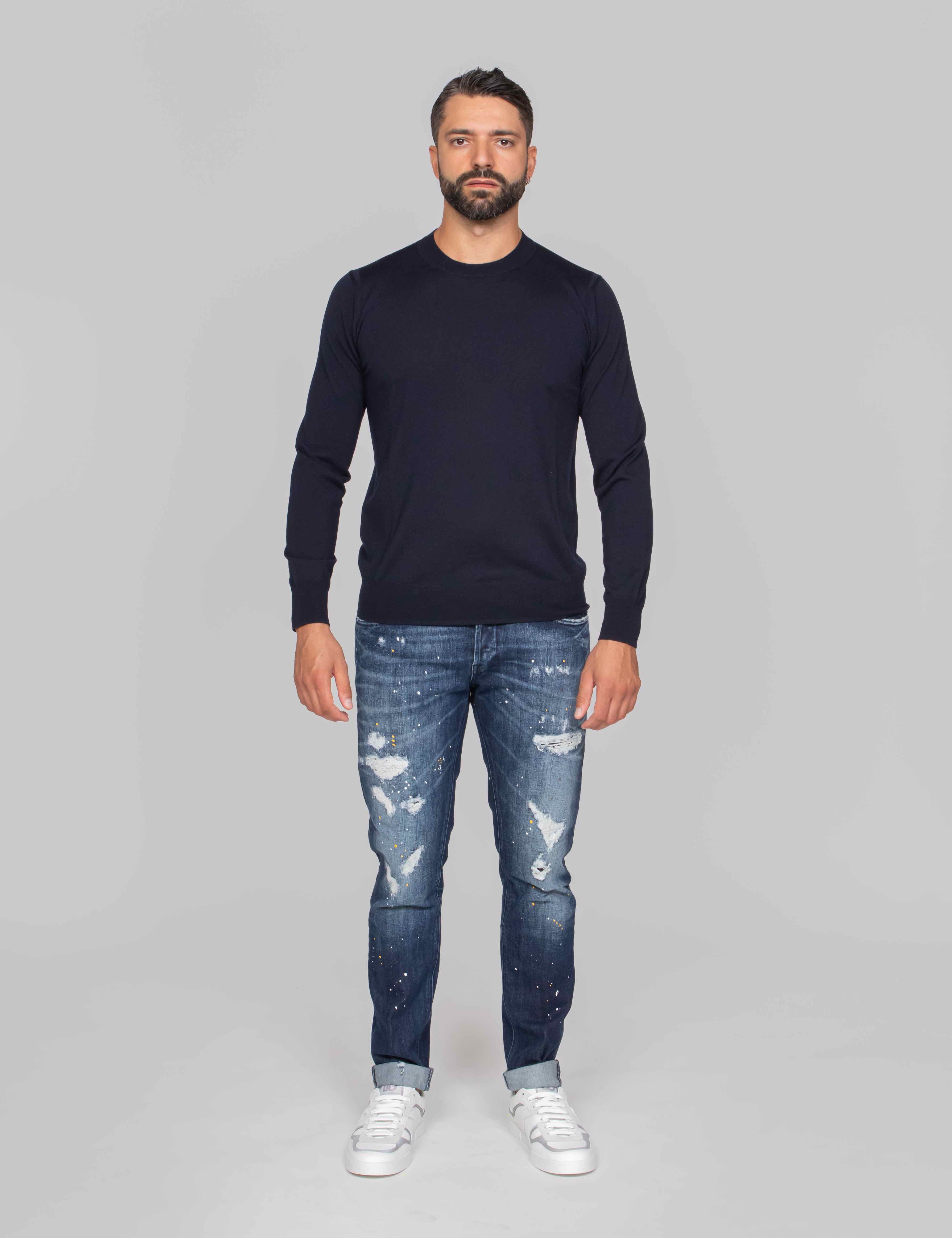 PAOLO PECORA MAGLIA GIROCOLLO 6462 BLU