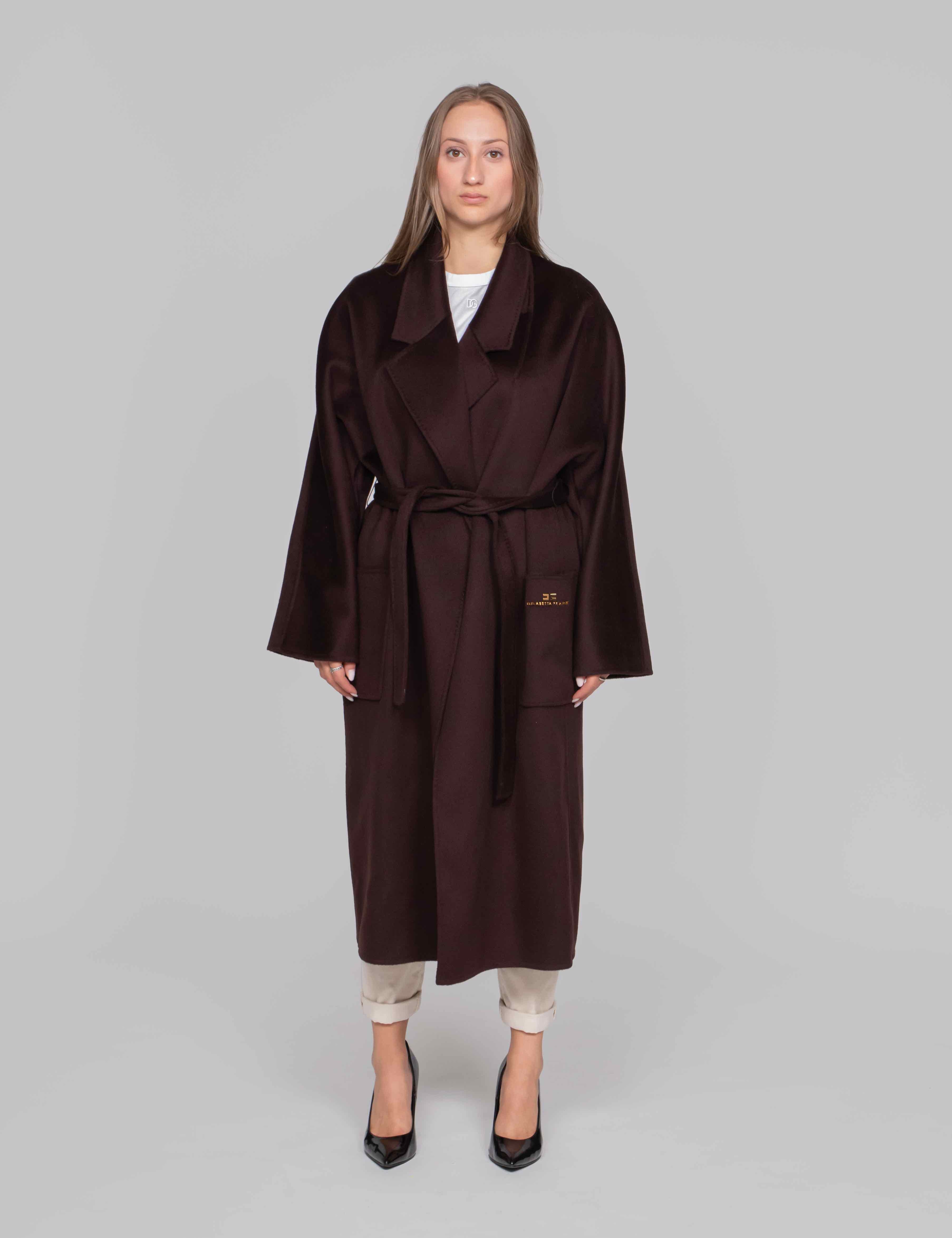 ELISABETTA FRANCHI CAPPOTTO CON CINTURA EV9 DARK CHOCOLATE