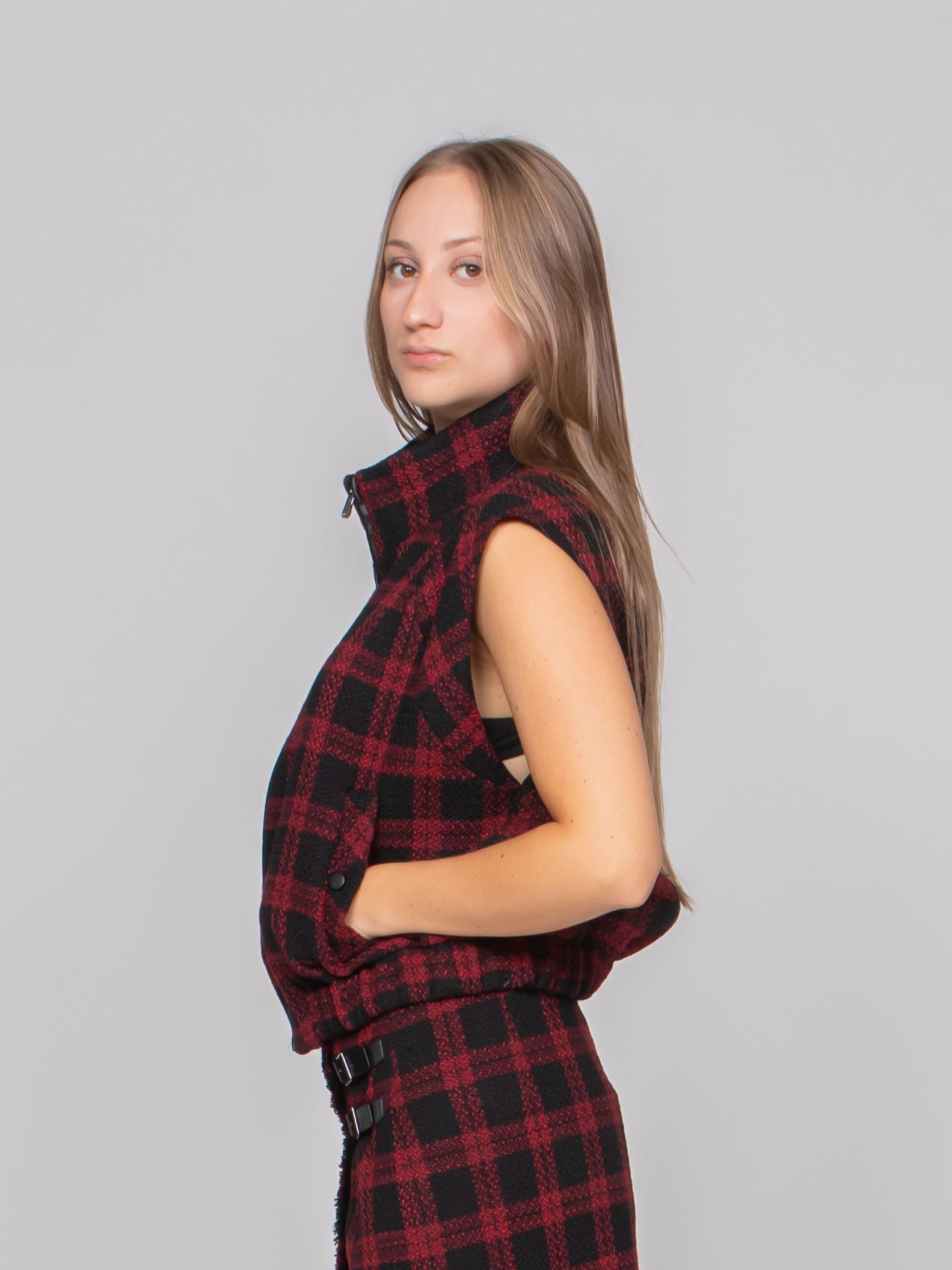 PINKO GILET ZR4 NERO/ROSSO