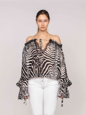 Blumarine Blusa M1039 NATURAL WHITE/BLACK