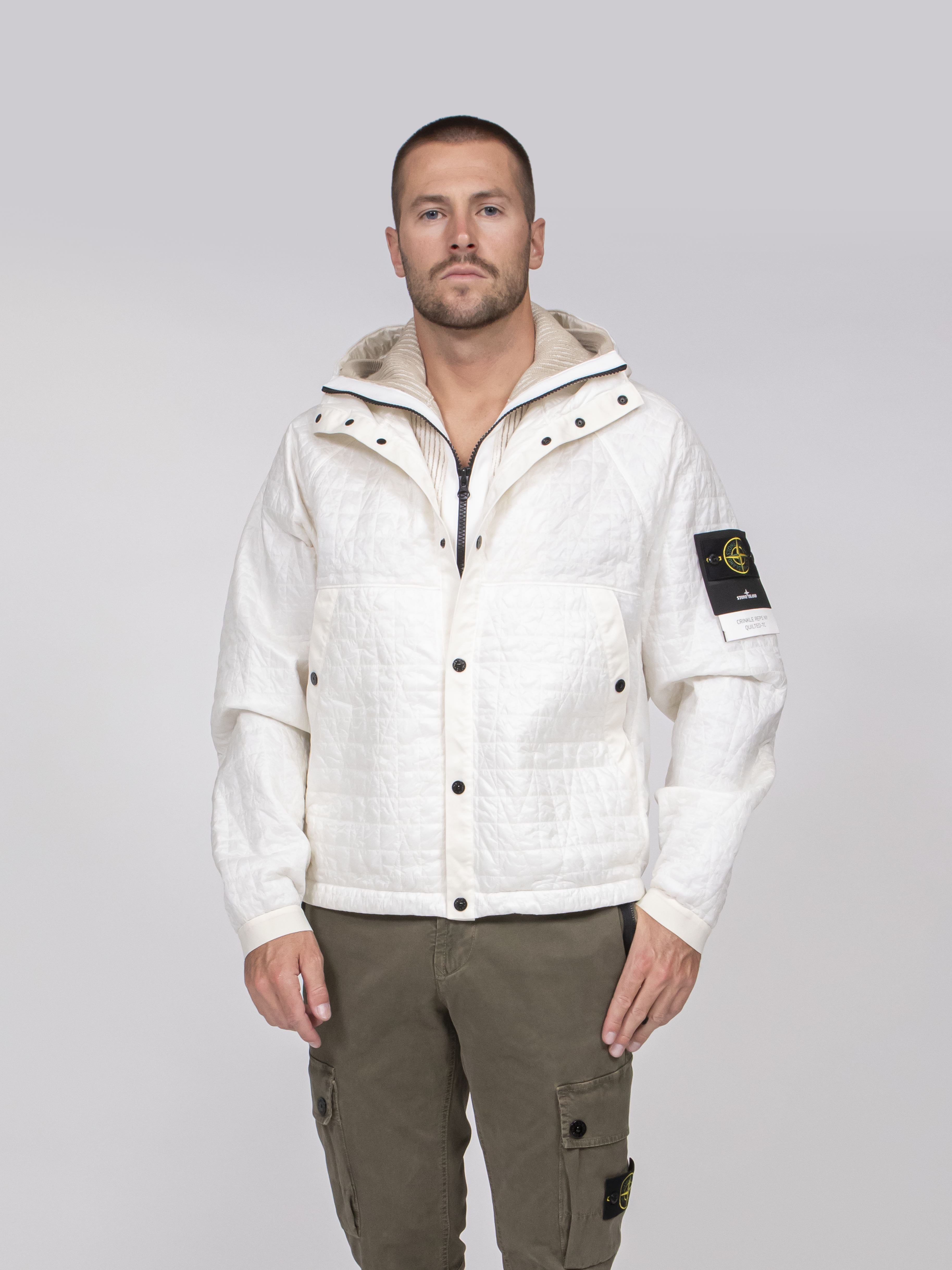Stone Island Bomber con Cappuccio V0093 AVORIO