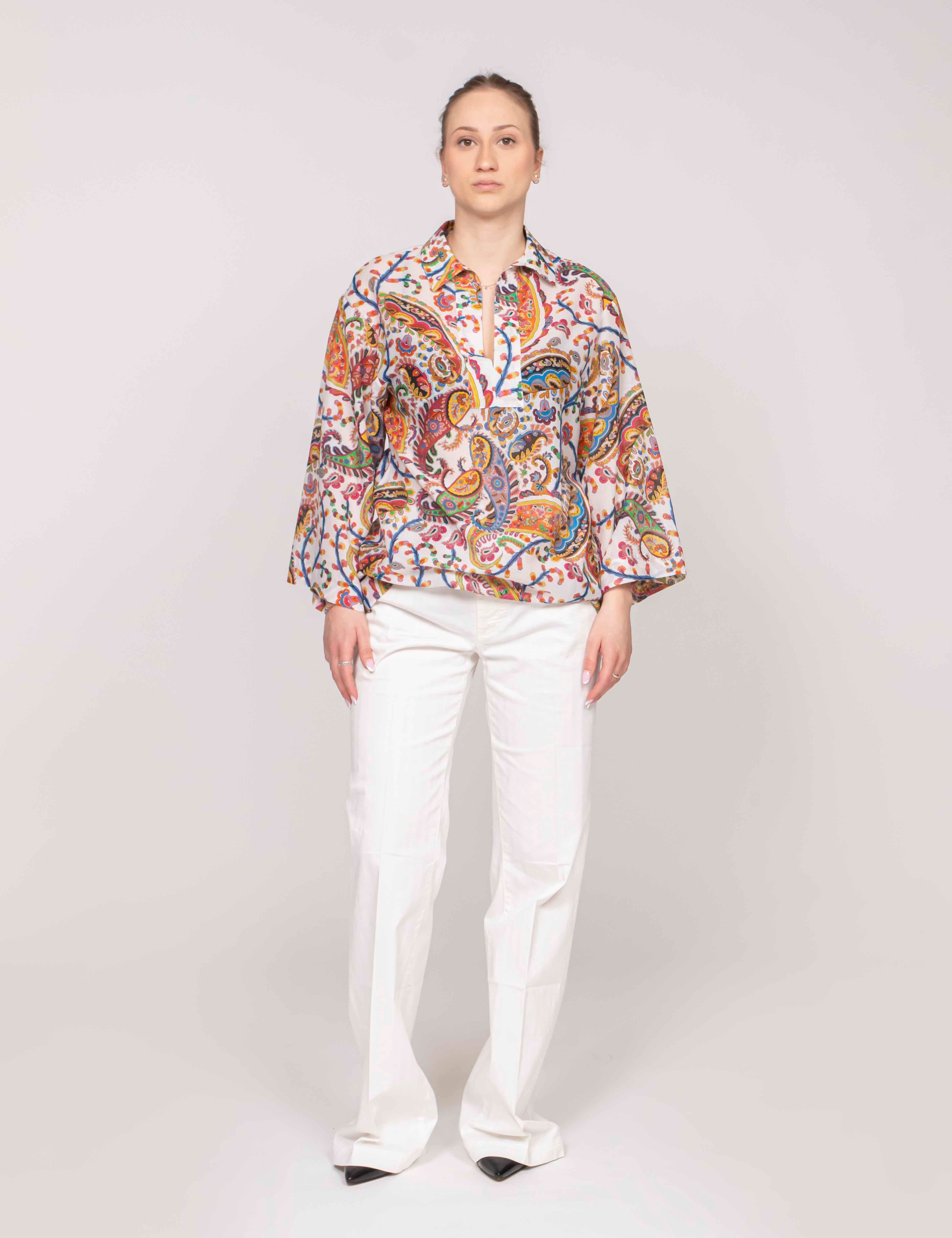 Etro Camicia Kimono X0801 STAMPA F.DO BIANCO