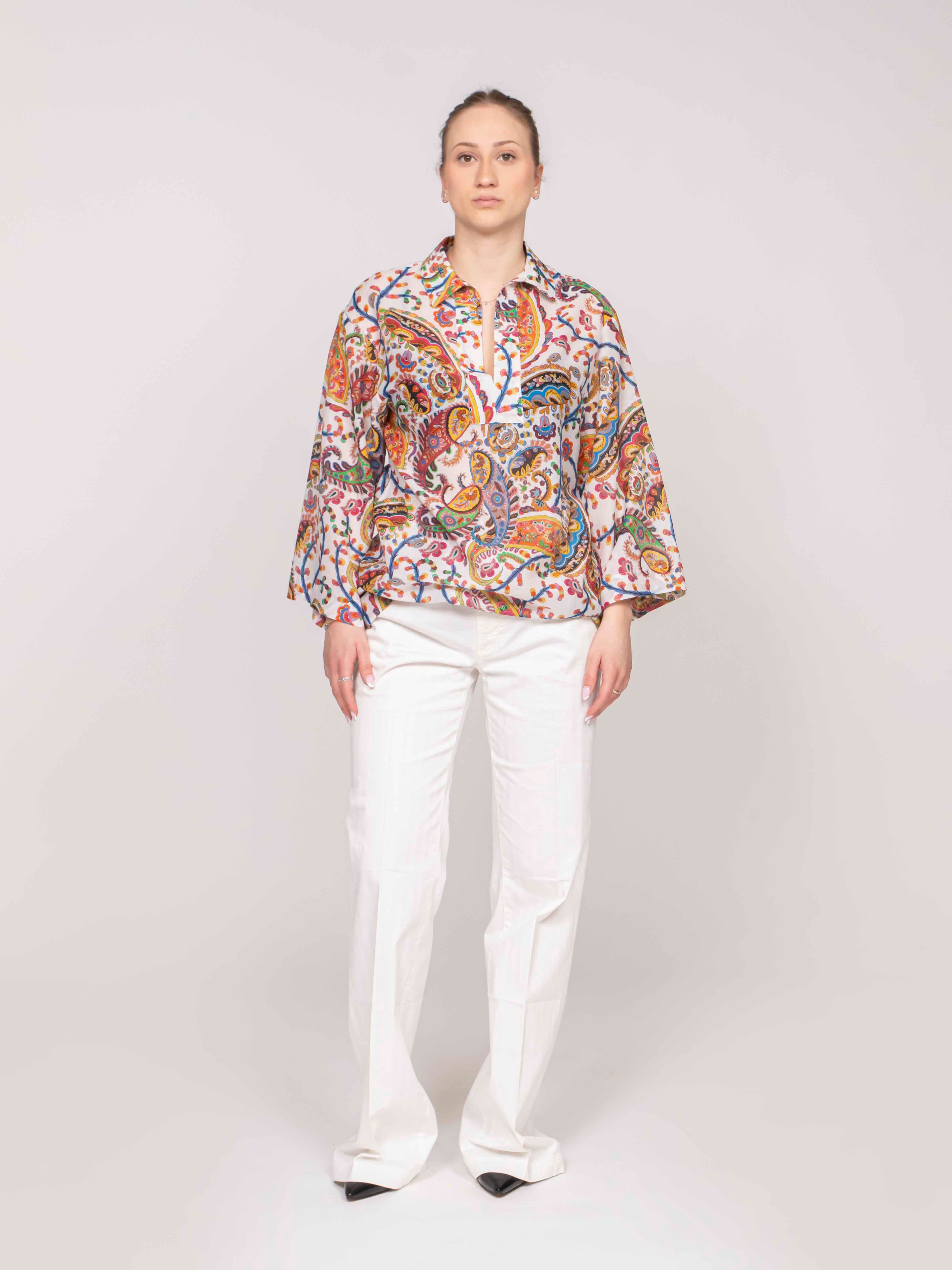 Etro Camicia Kimono X0801 STAMPA F.DO BIANCO