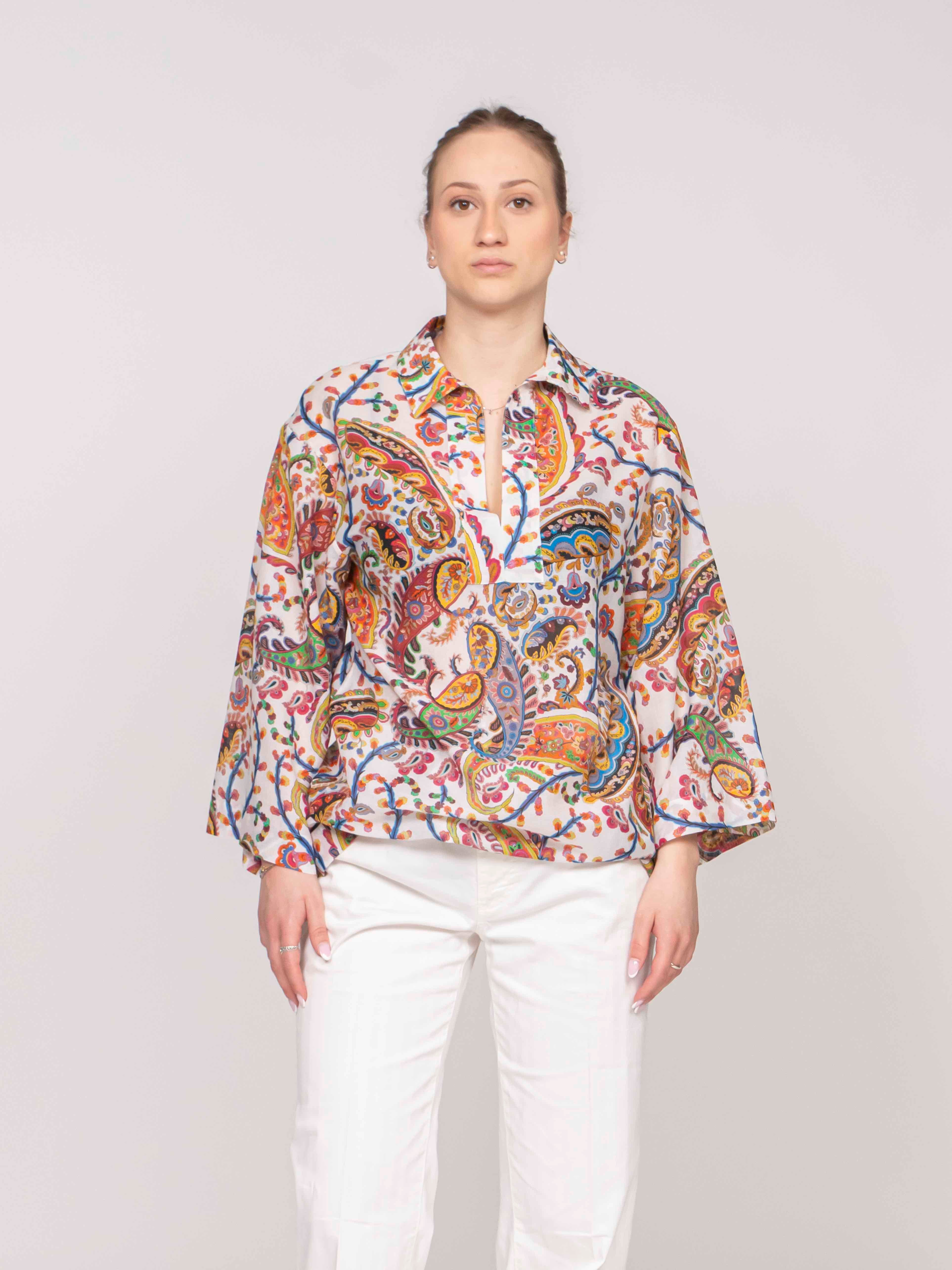 Etro Camicia Kimono X0801 STAMPA F.DO BIANCO