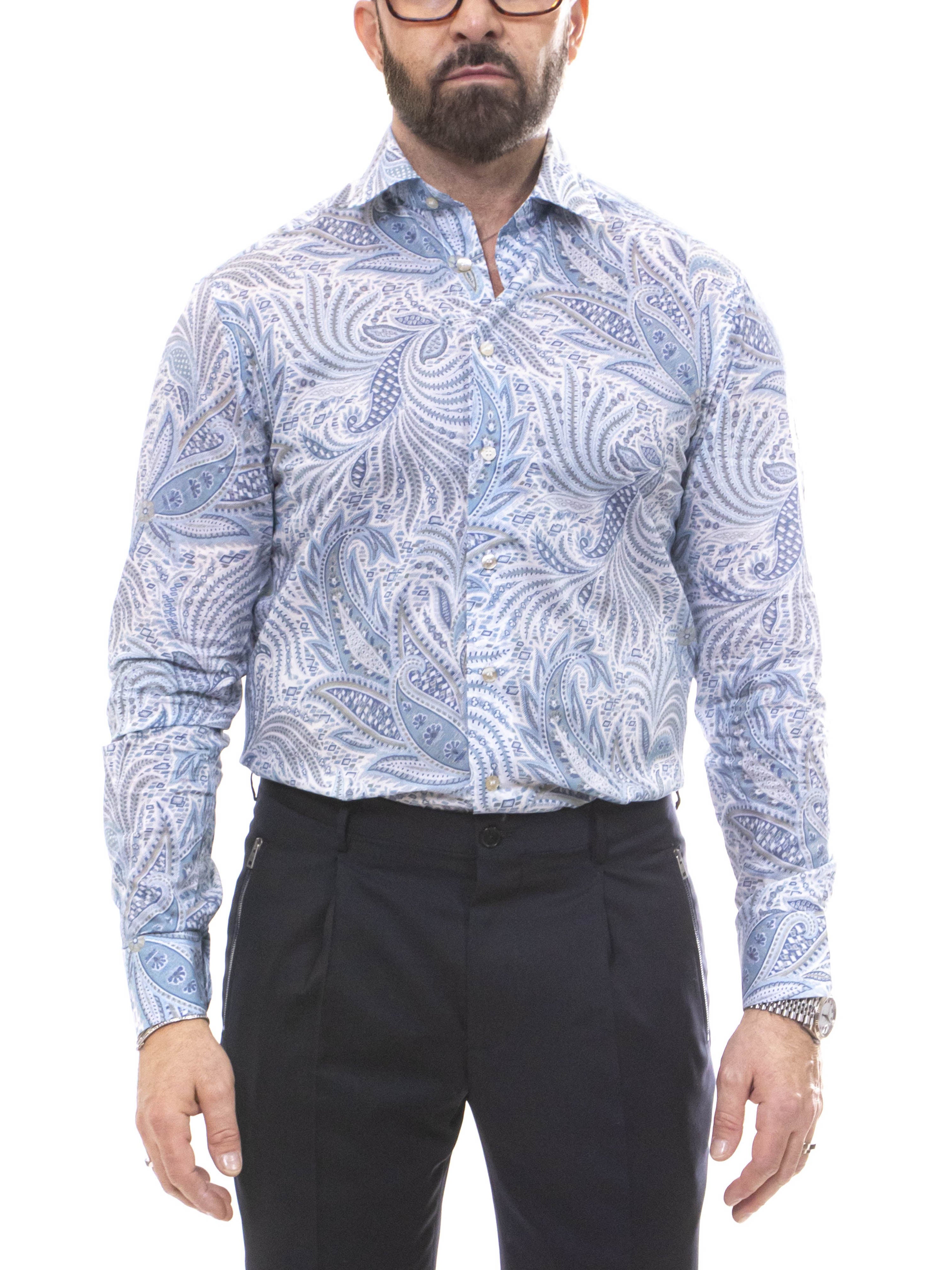 Etro Camicia Roma X0880 STAMPA F.DO BLU