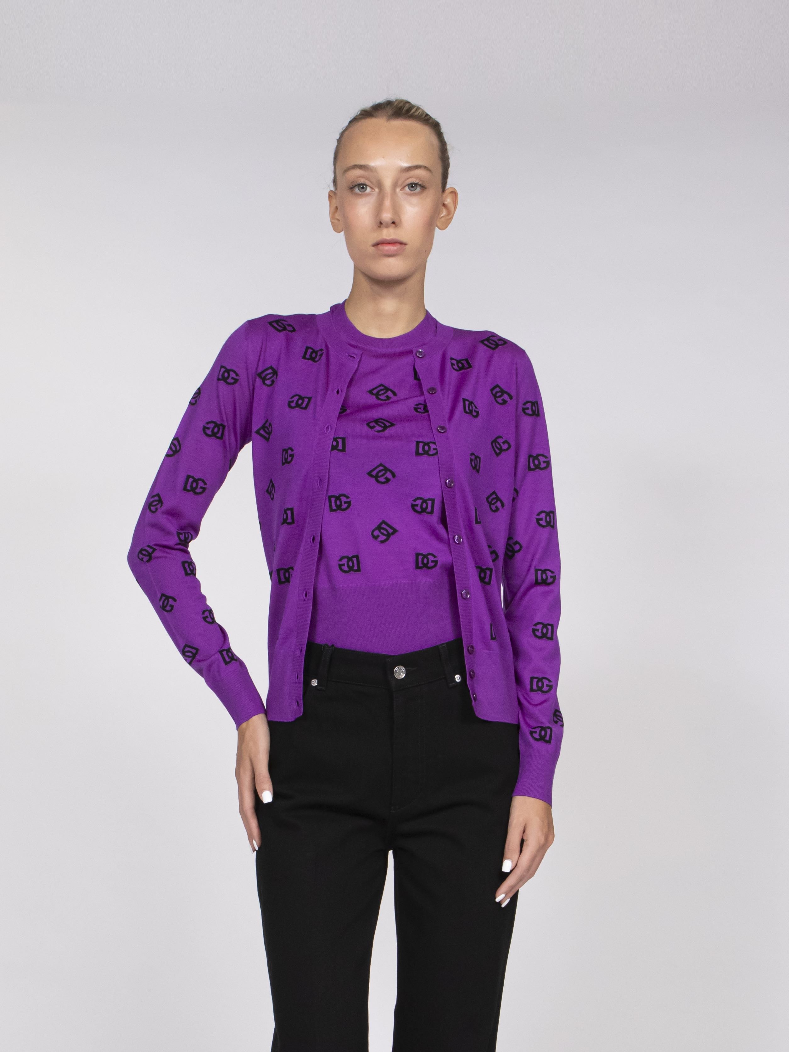 Dolce & Gabbana Cardigan Girocollo FI540 VIOLA/NERO