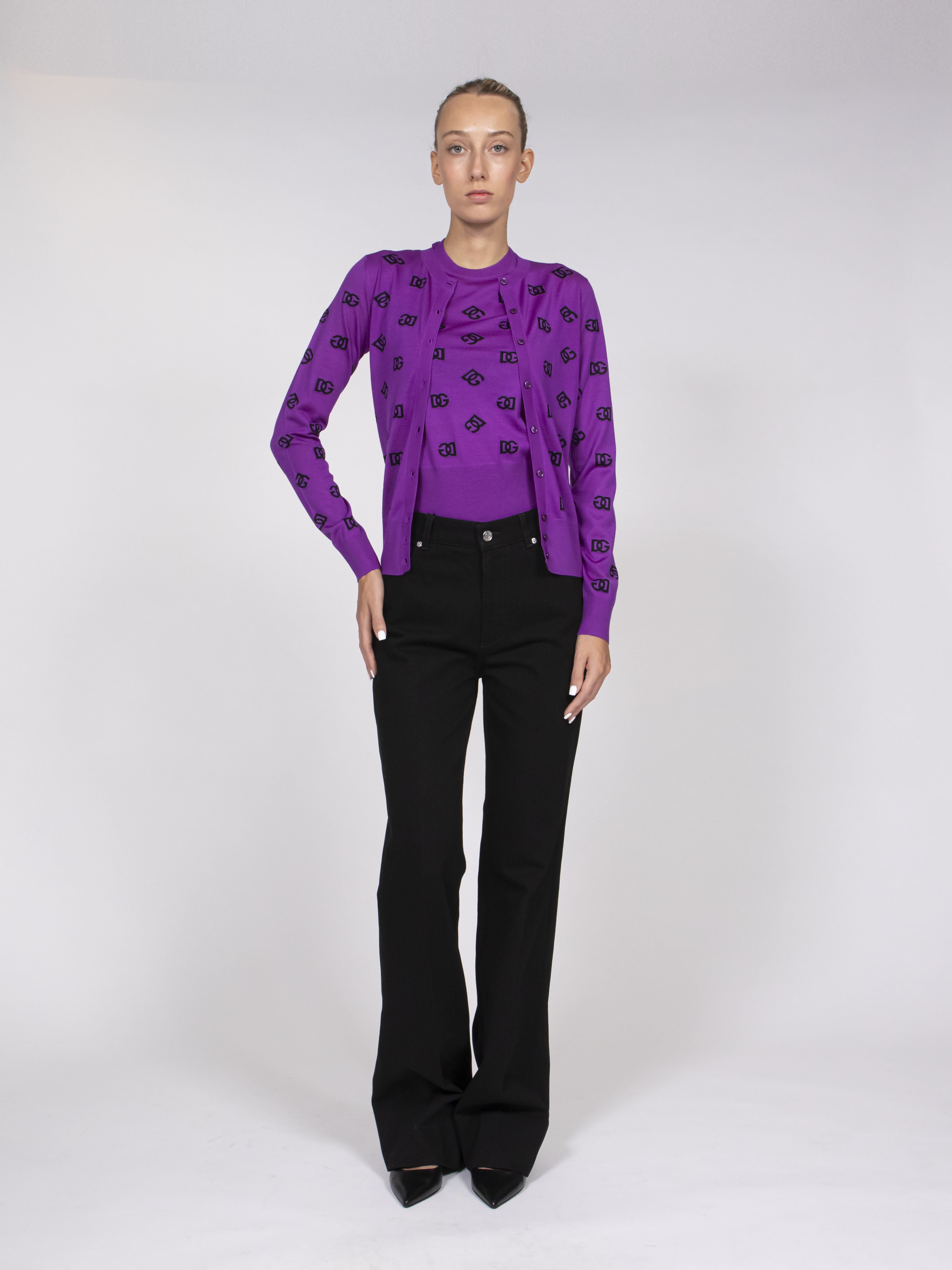 Dolce & Gabbana Cardigan Girocollo FI540 VIOLA/NERO
