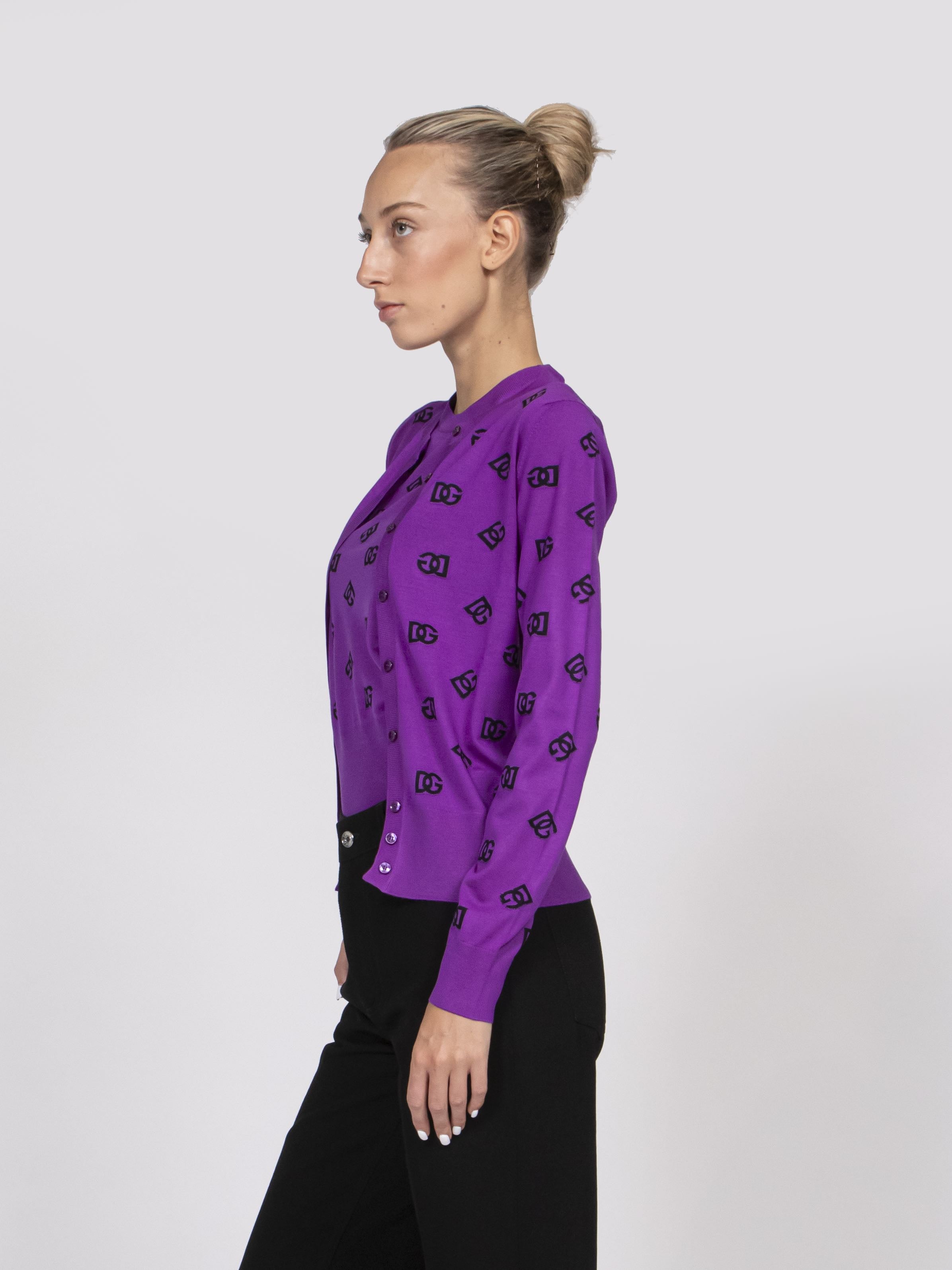 Dolce & Gabbana Cardigan Girocollo FI540 VIOLA/NERO