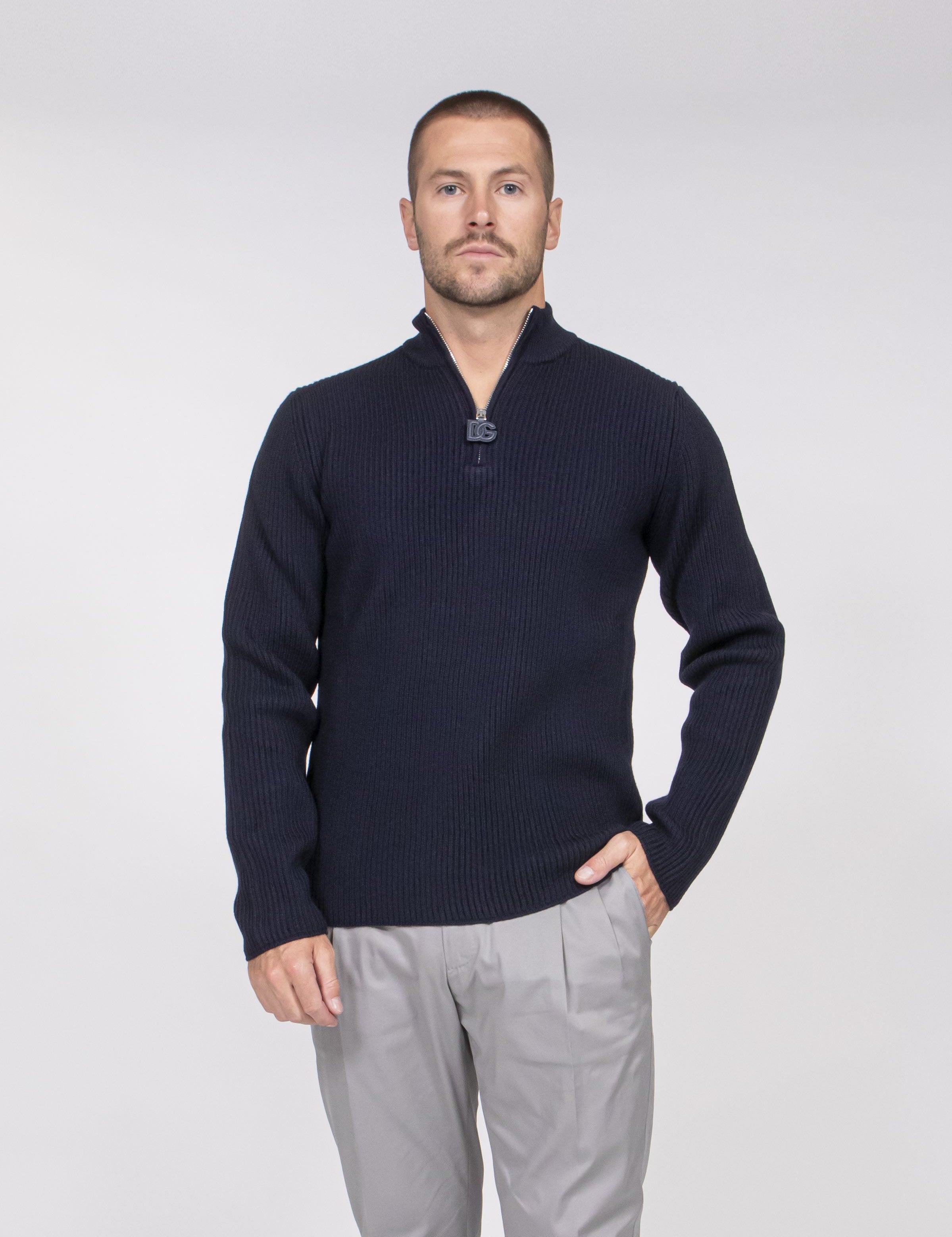 Dolce & Gabbana Maglia Lupetto con Zip B6712 BLU