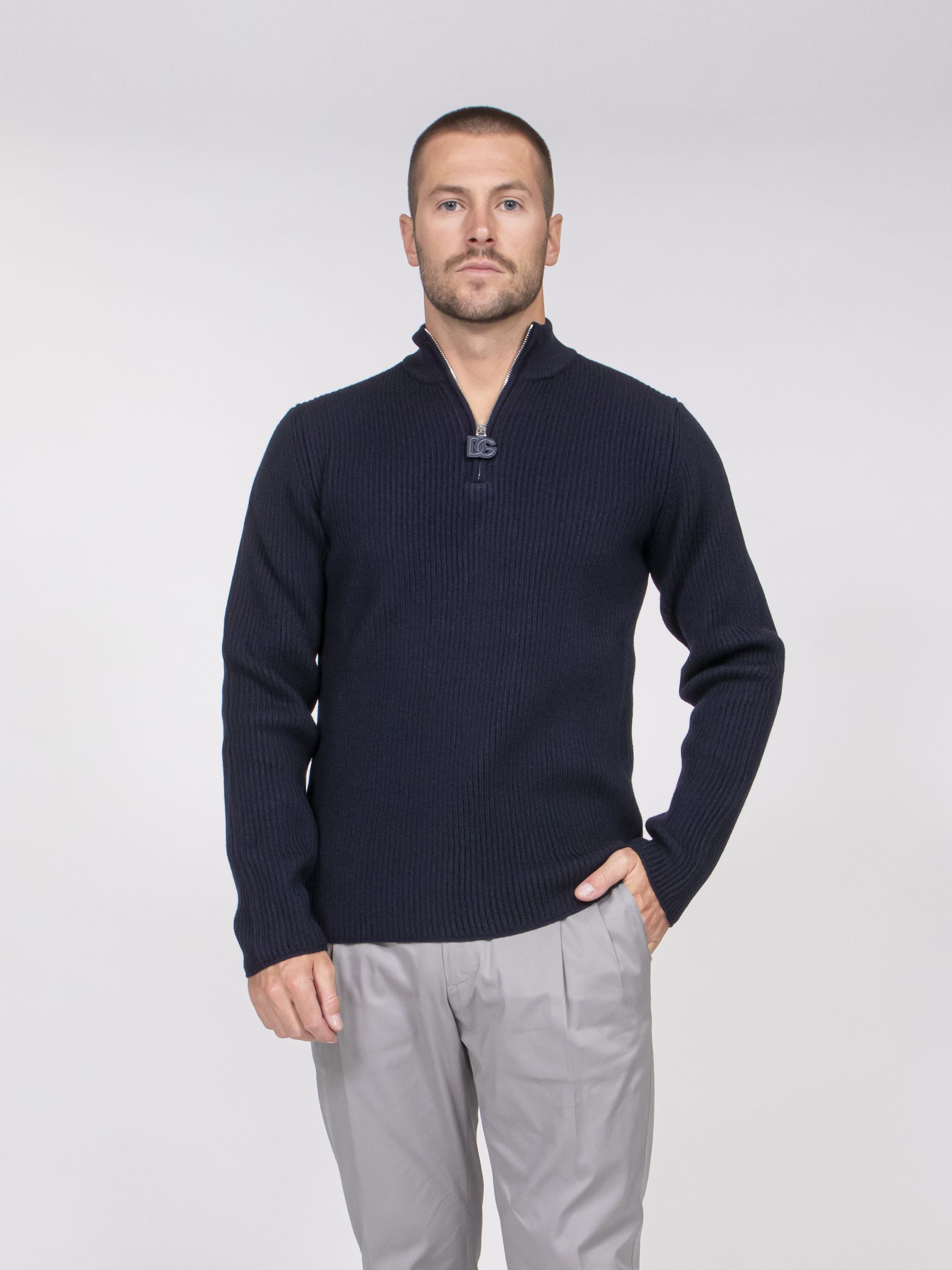 Dolce & Gabbana Maglia Lupetto con Zip B6712 BLU