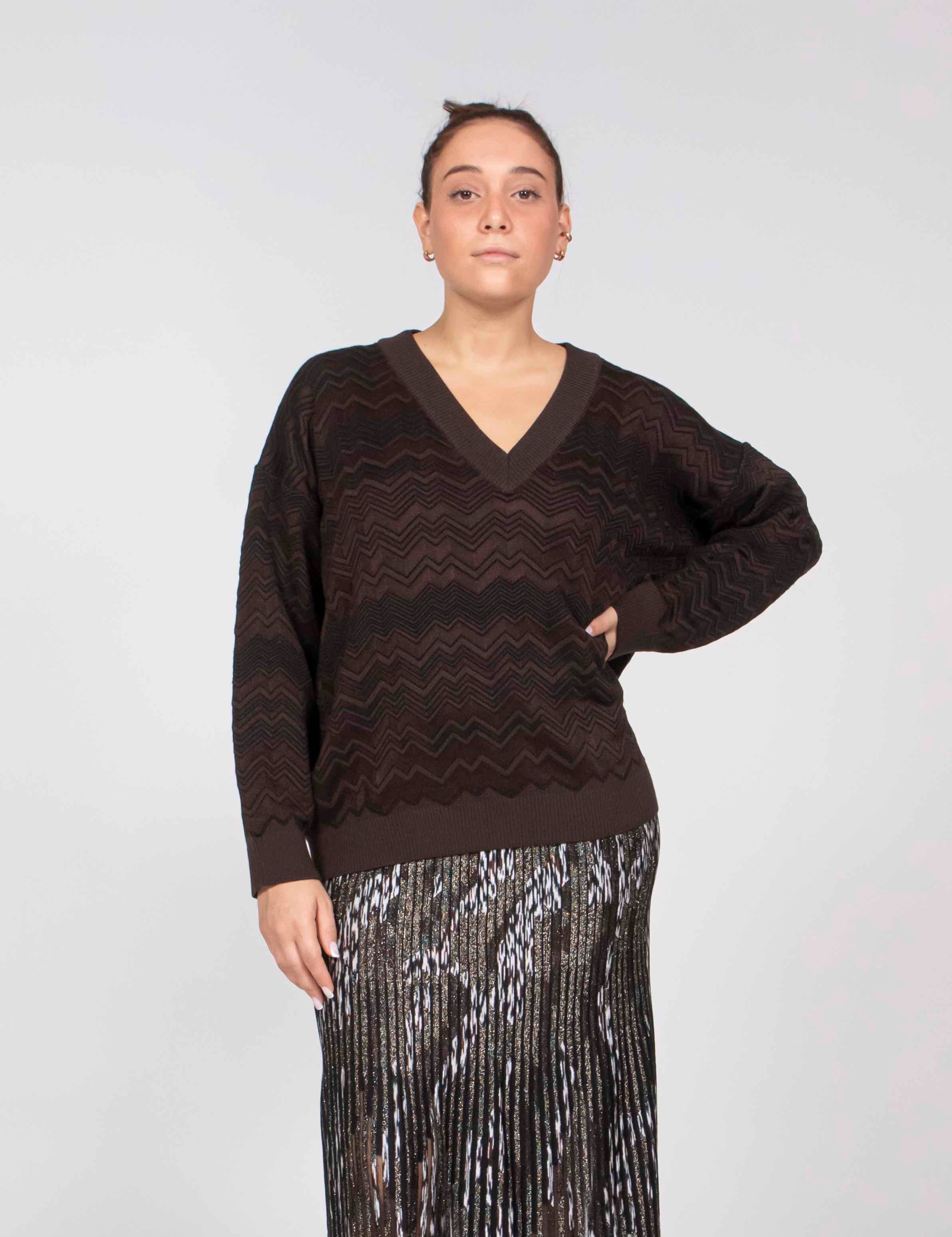 Missoni Maglione V-neck S80E1 SOLID COLORROWN