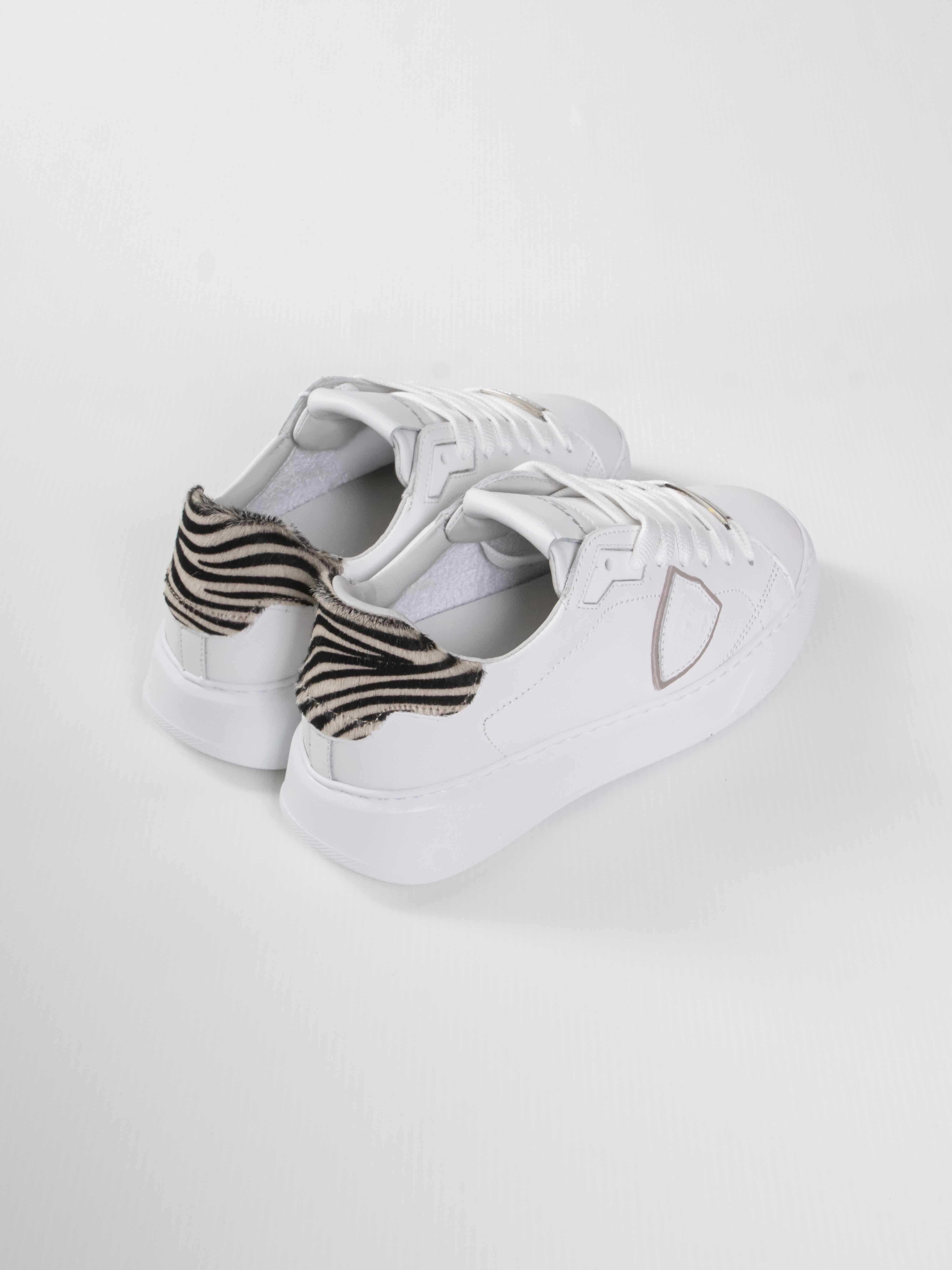 Philippe Model Scarpa Temple Low VA04 VEAU ANIMALIER BLANC ZEBRA