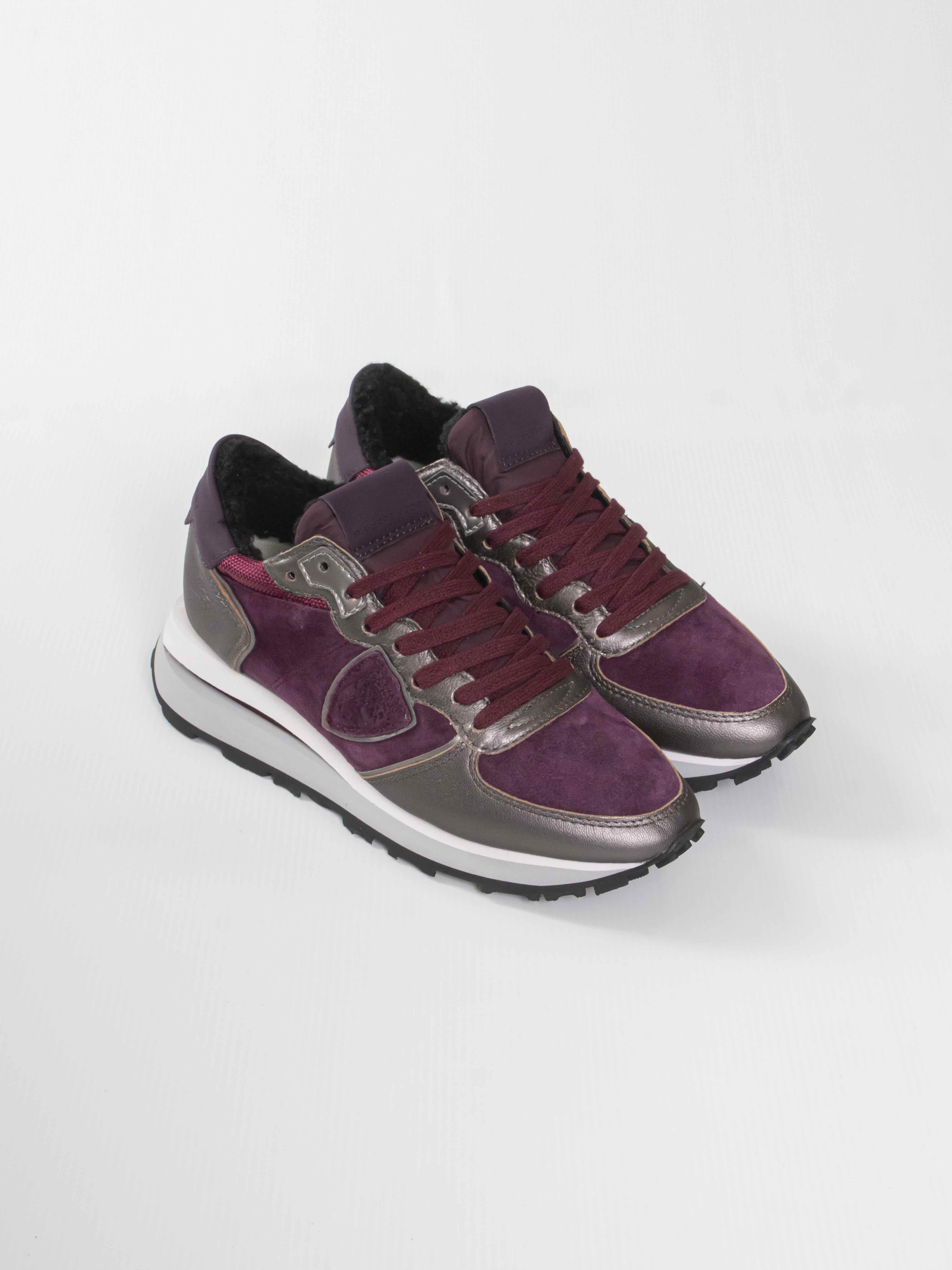 Philippe Model Scarpa Tropez Haute MXFA METAL MIXAGE FUR BORDEAUX GUN