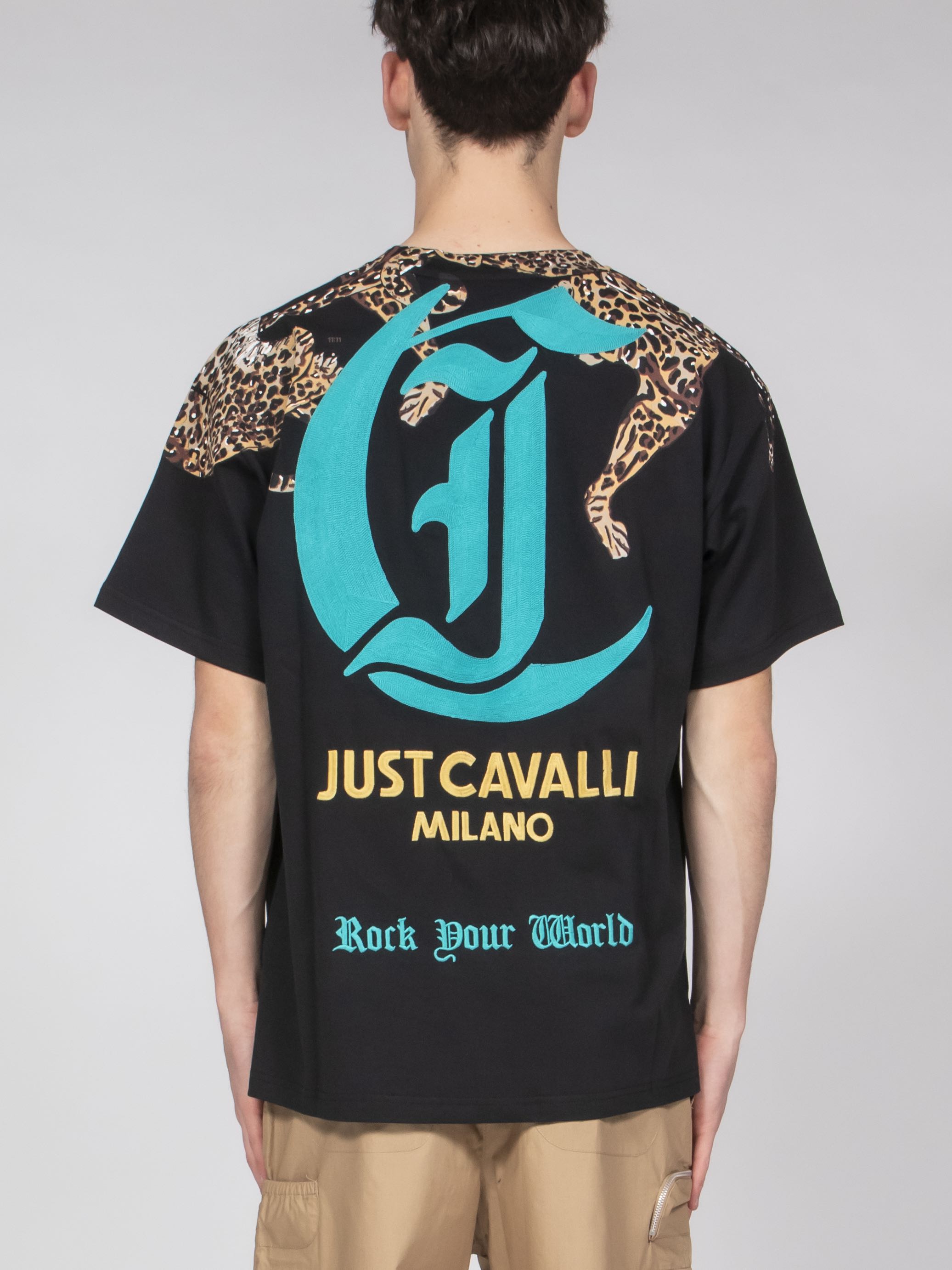 Tシャツ・カットソー JUST CAVALLI Men T-shirt Black 78OAHE22CJ110 899 Just Cavalli Men's Cotton T-shirt 899 Black – Vanda Boutique