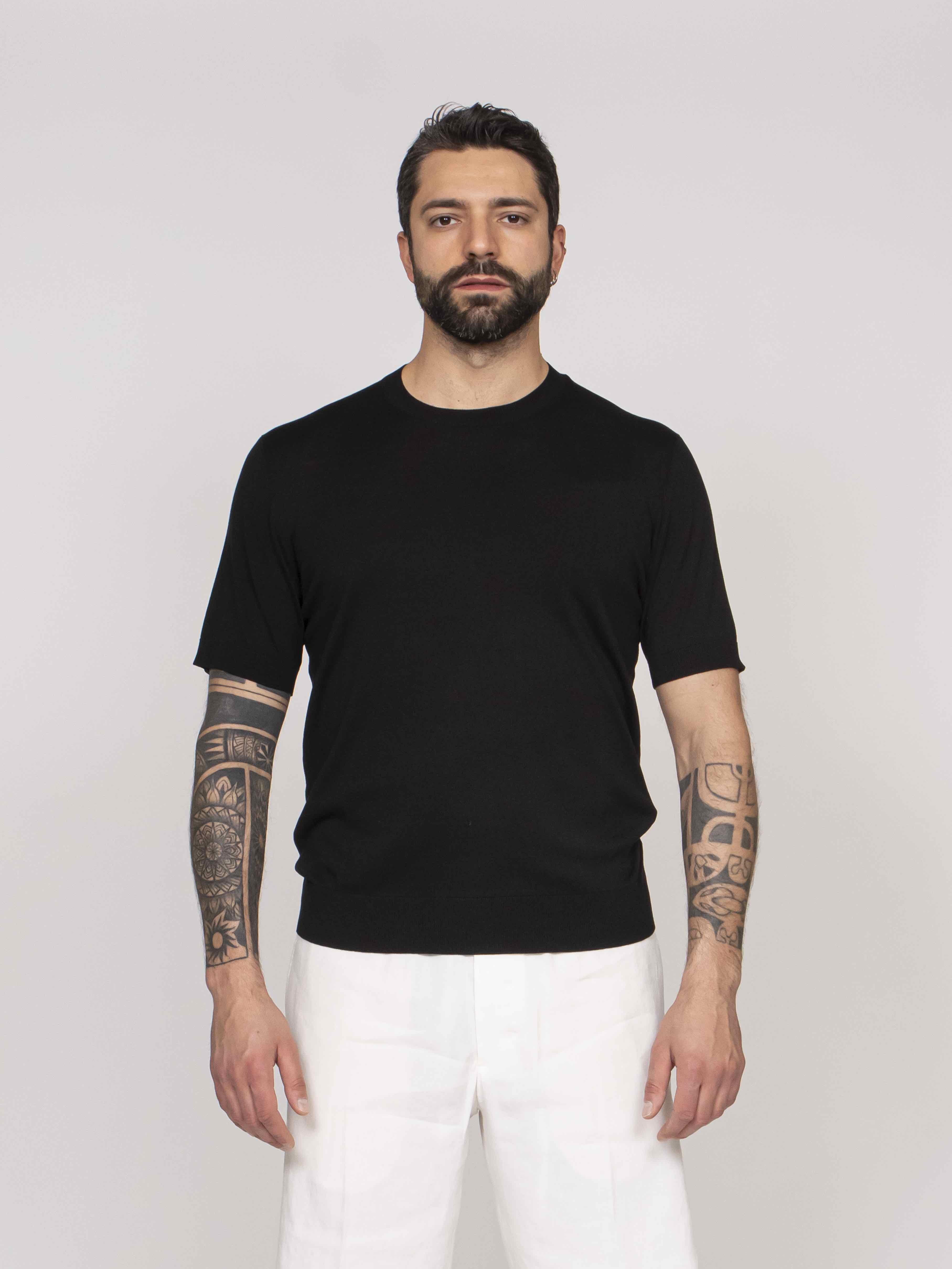 Paolo Pecora T-shirt Girocollo In Seta 9000 NERO