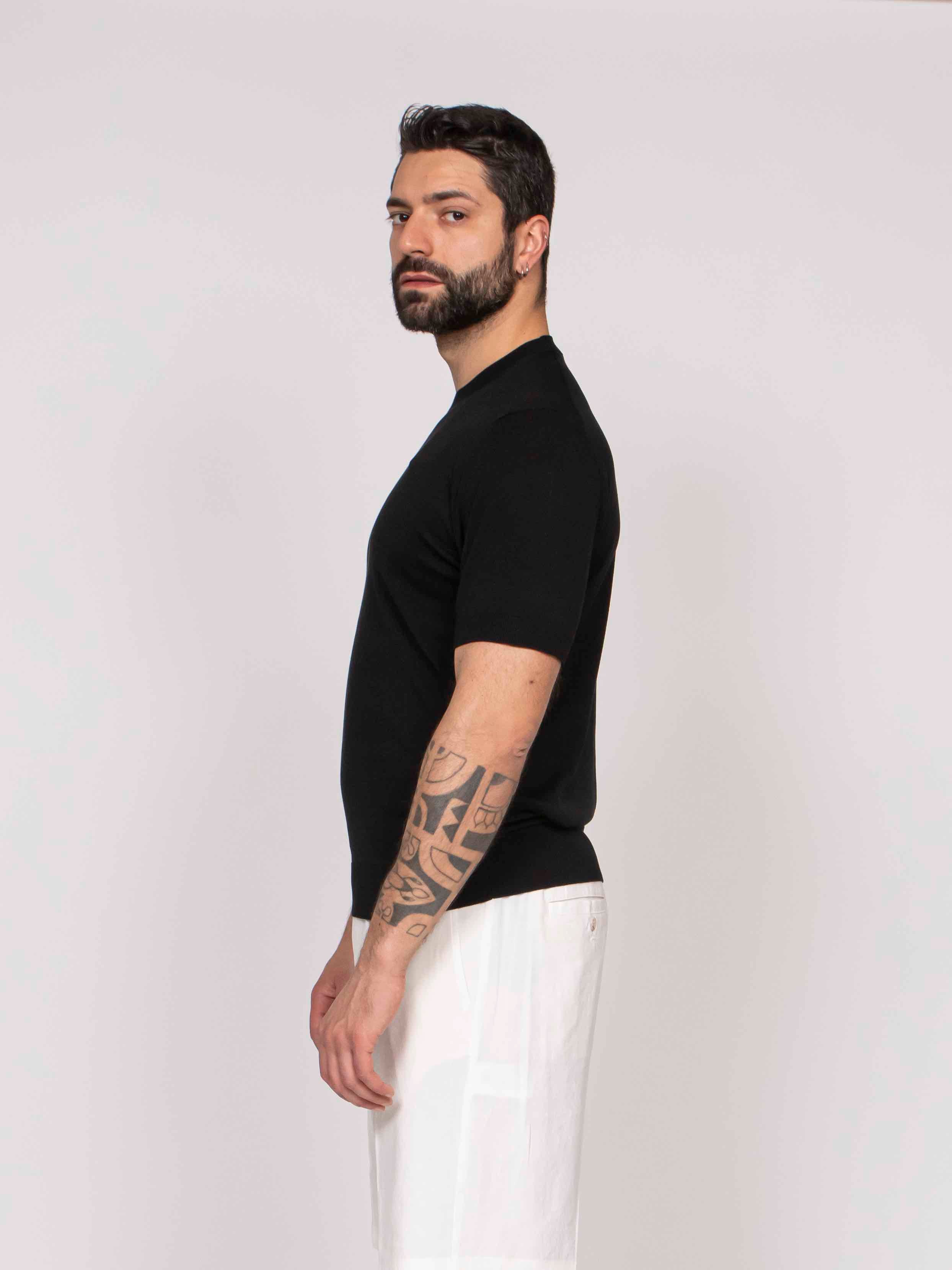 Paolo Pecora T-shirt Girocollo In Seta 9000 NERO